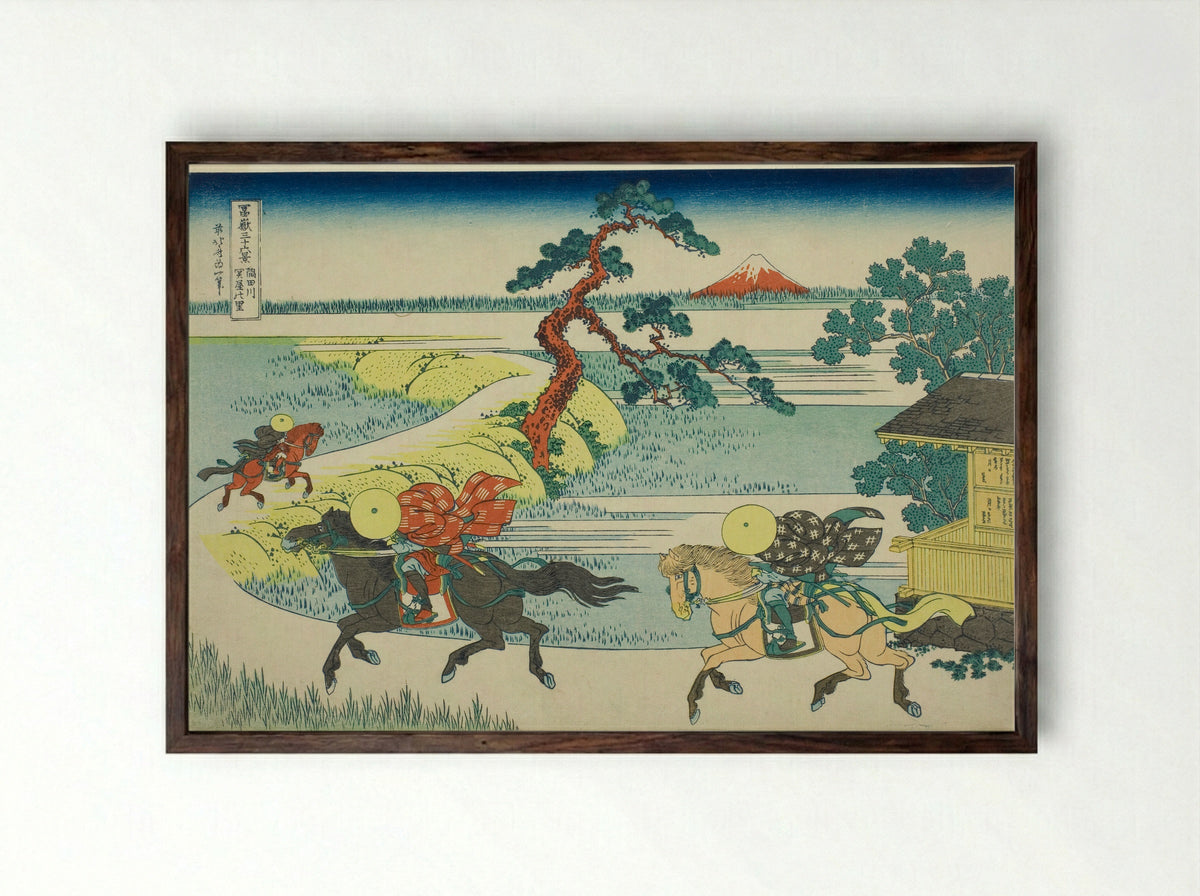 Sekiya Village on the Sumida River - Katsushika Hokusai - Framed Print Dark Wood