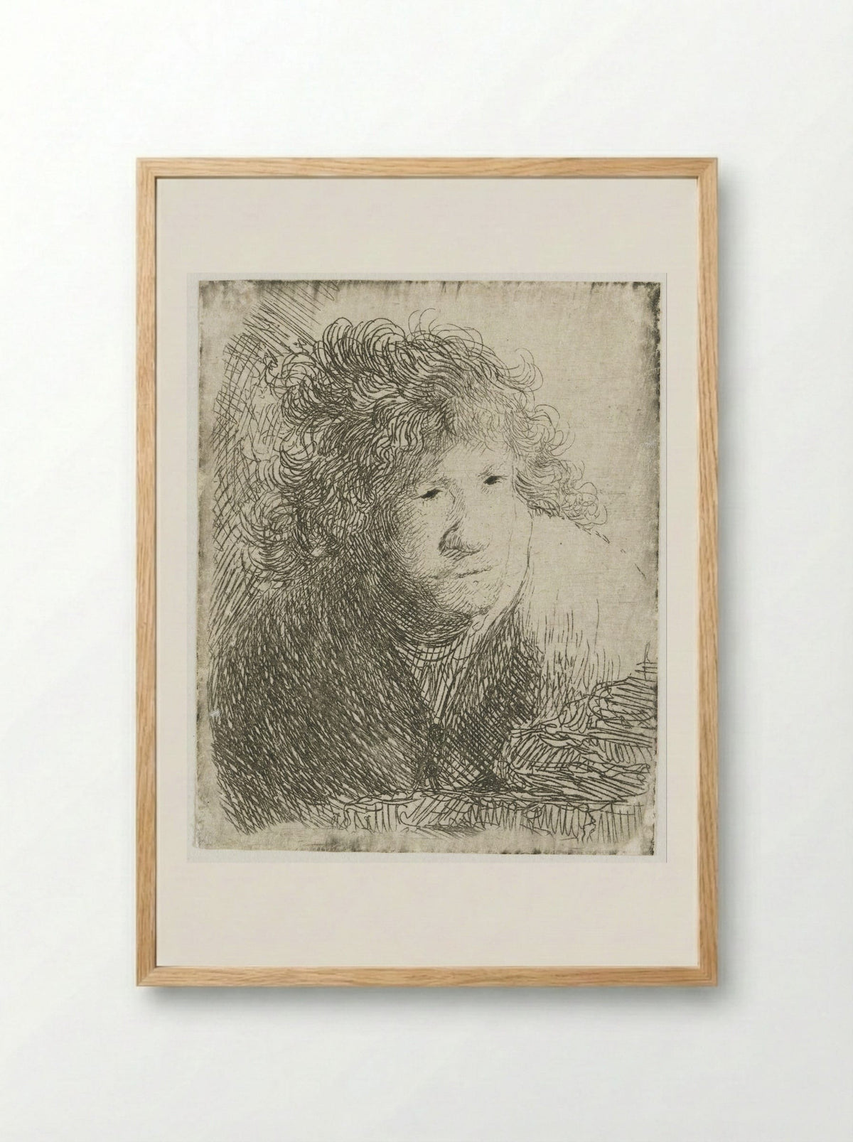 Self-Portrait Leaning Forward - Rembrandt van Rijn - Framed Print Wood