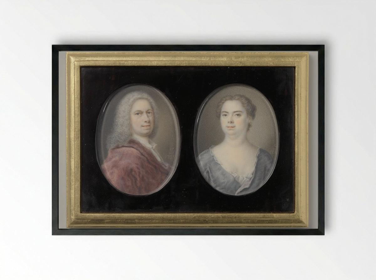 Self-Portrait and Portrait of his Wife - Balthasar Denner - Framed Print Black
