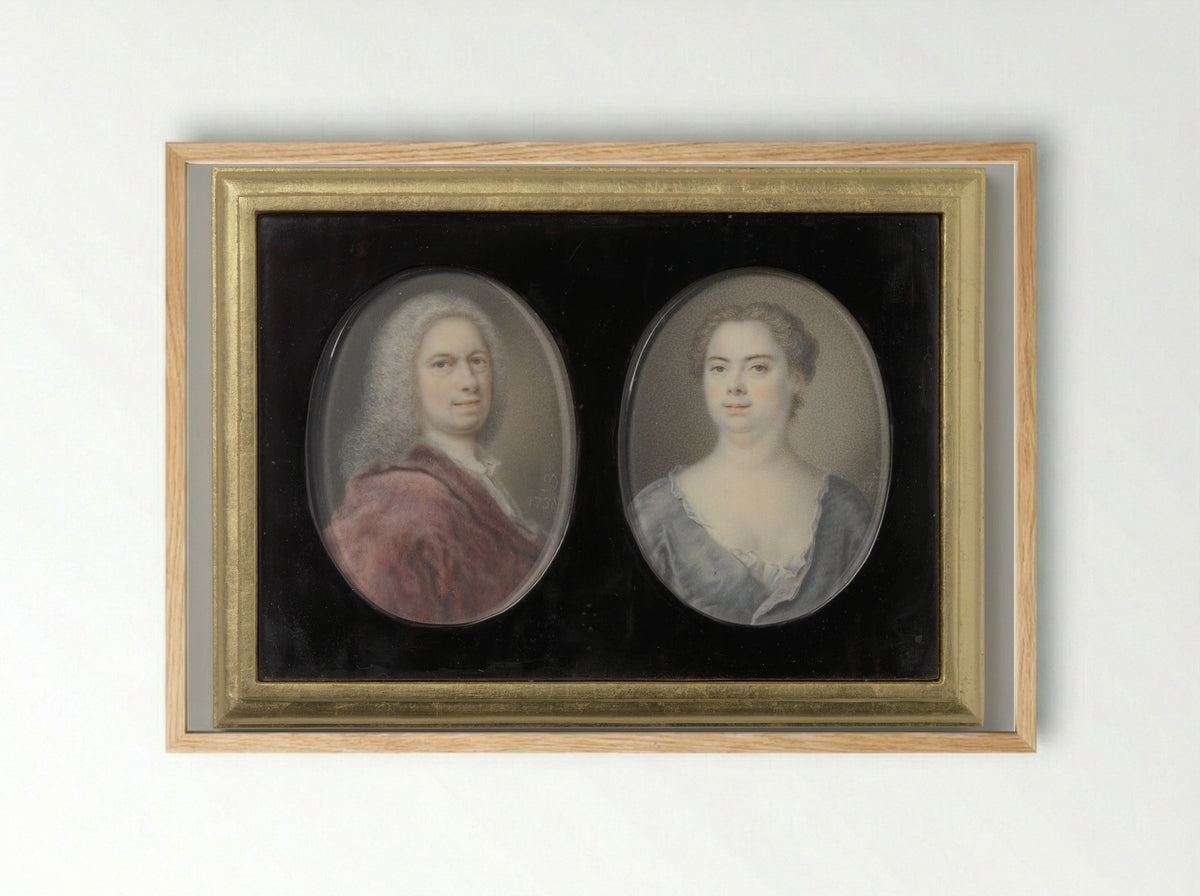 Self-Portrait and Portrait of his Wife - Balthasar Denner - Framed Print Wood