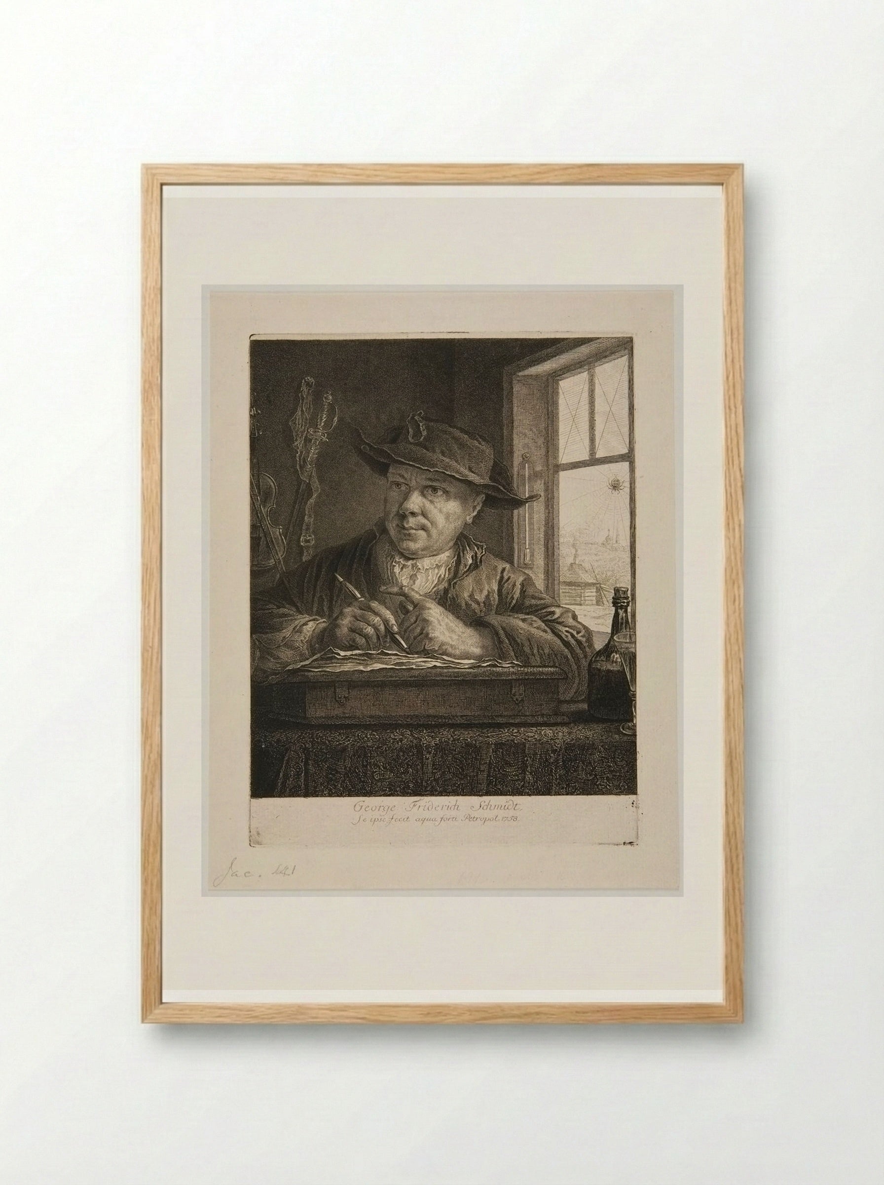 Self-Portrait at his Desk - Georg Friedrich Schmidt - Framed Print Wood