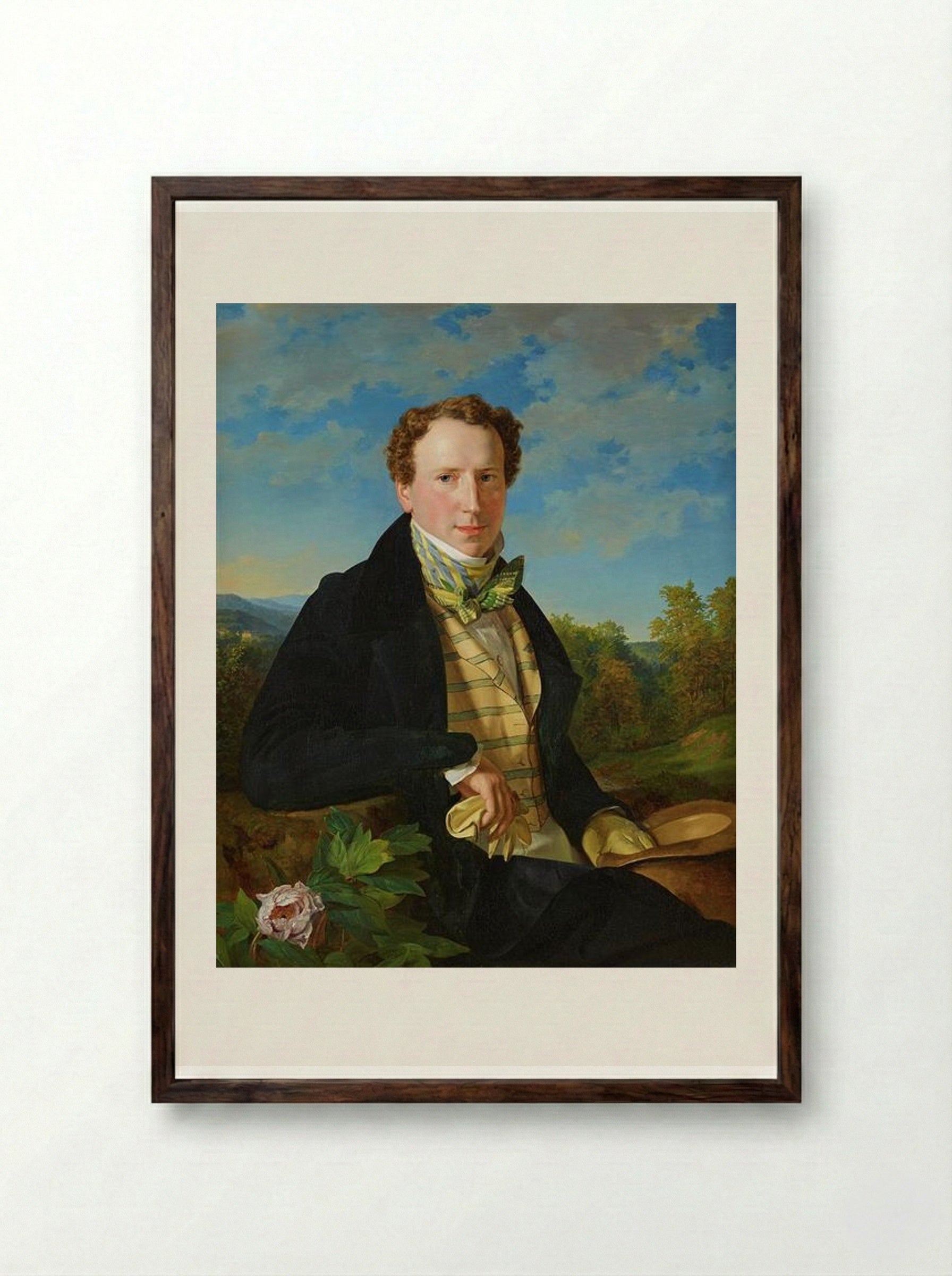 Self Portrait at the Age of 35 - Ferdinand Georg Waldmüller - Framed Print Dark Wood