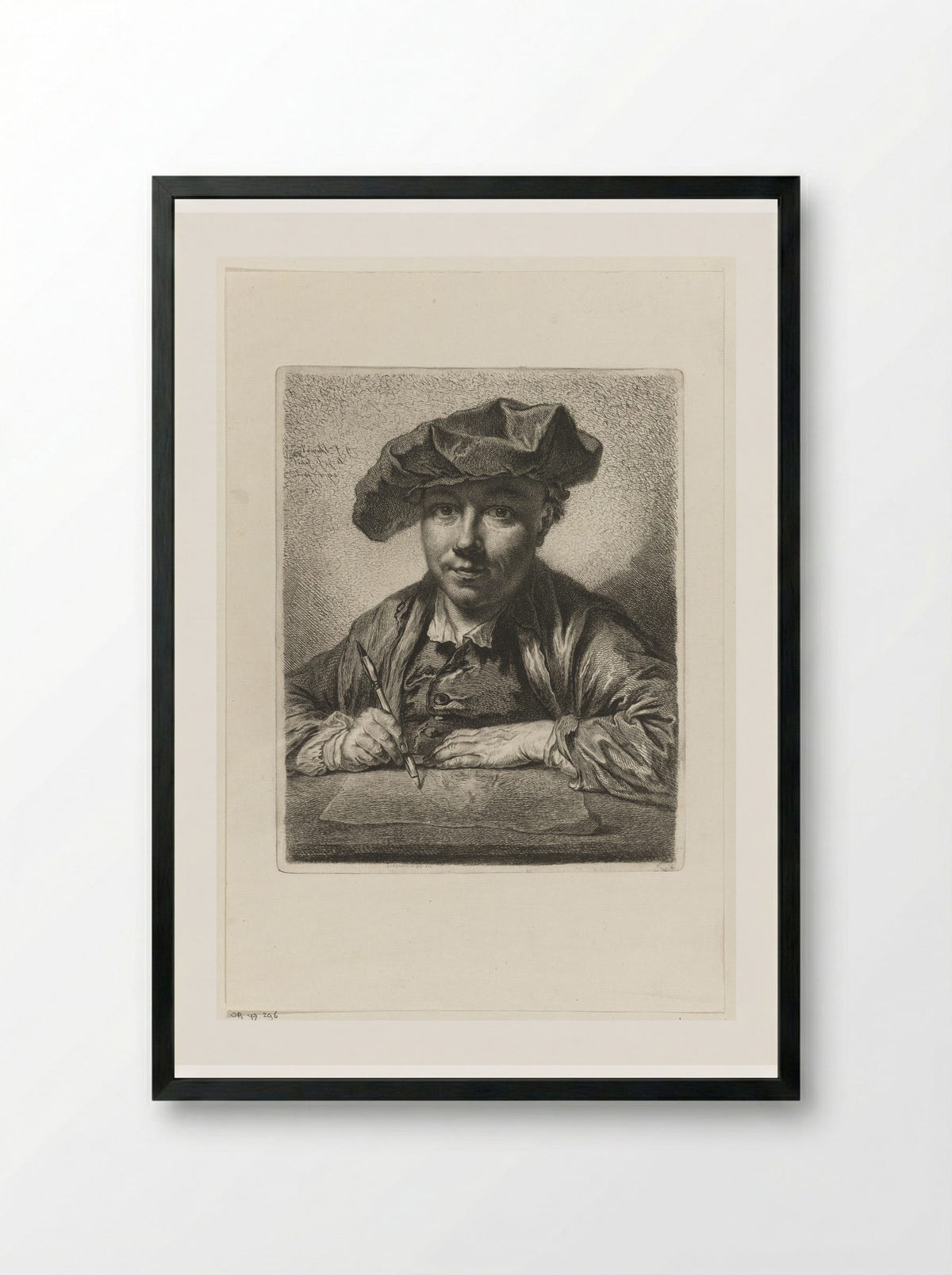 Self-Portrait at the Etching Table - Georg Friedrich Schmidt - Framed Print Black