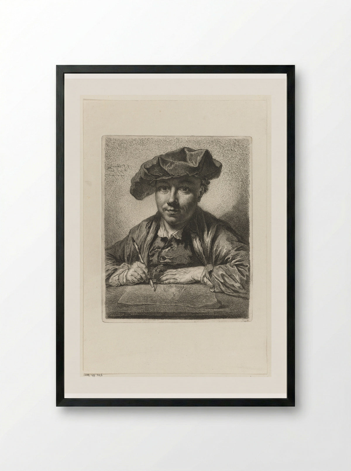 Self-Portrait at the Etching Table - Georg Friedrich Schmidt - Framed Print Black