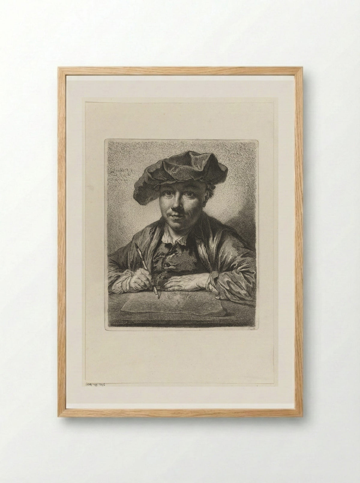 Self-Portrait at the Etching Table - Georg Friedrich Schmidt - Framed Print Wood