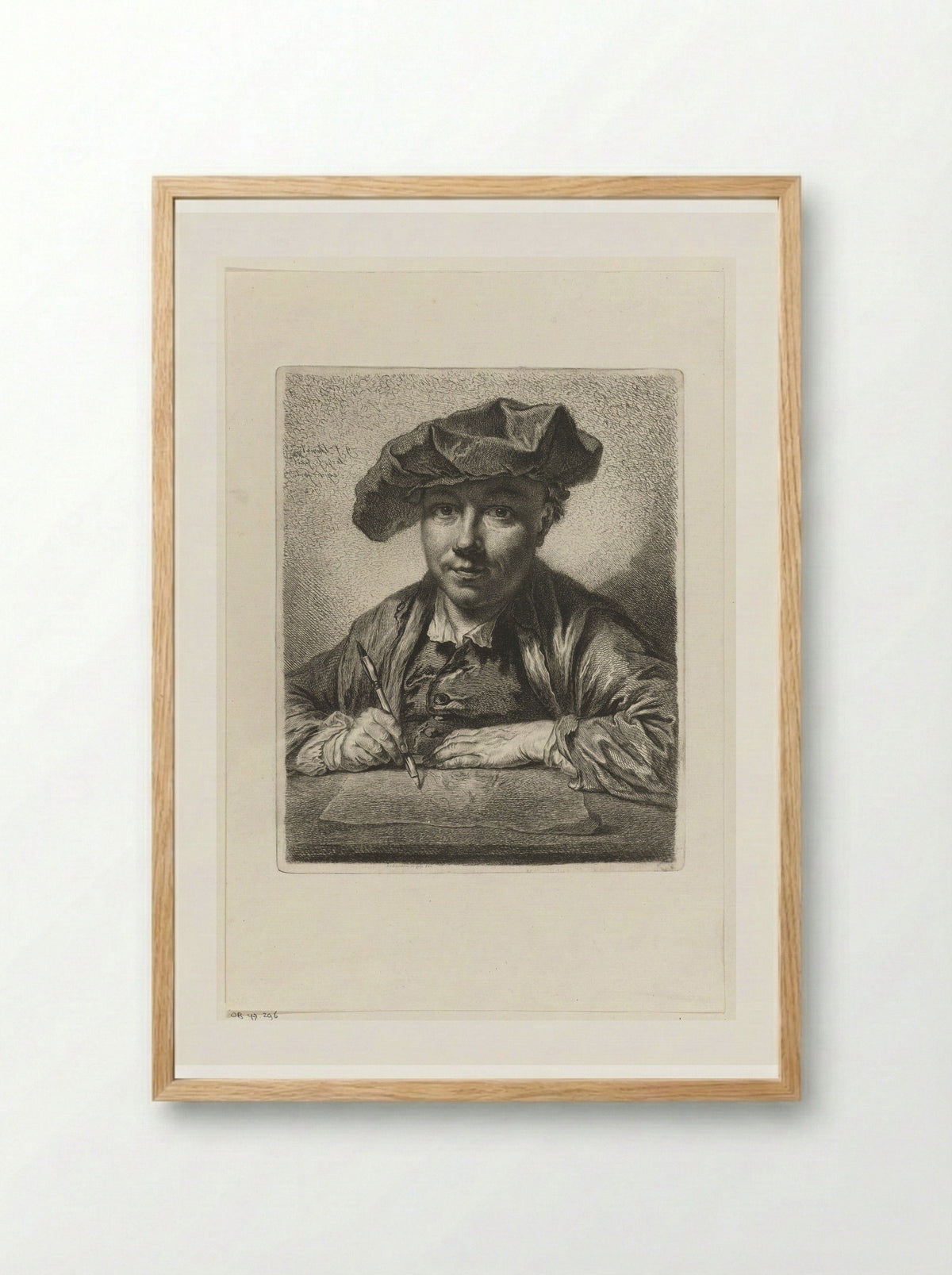 Self-Portrait at the Etching Table - Georg Friedrich Schmidt - Framed Print Wood