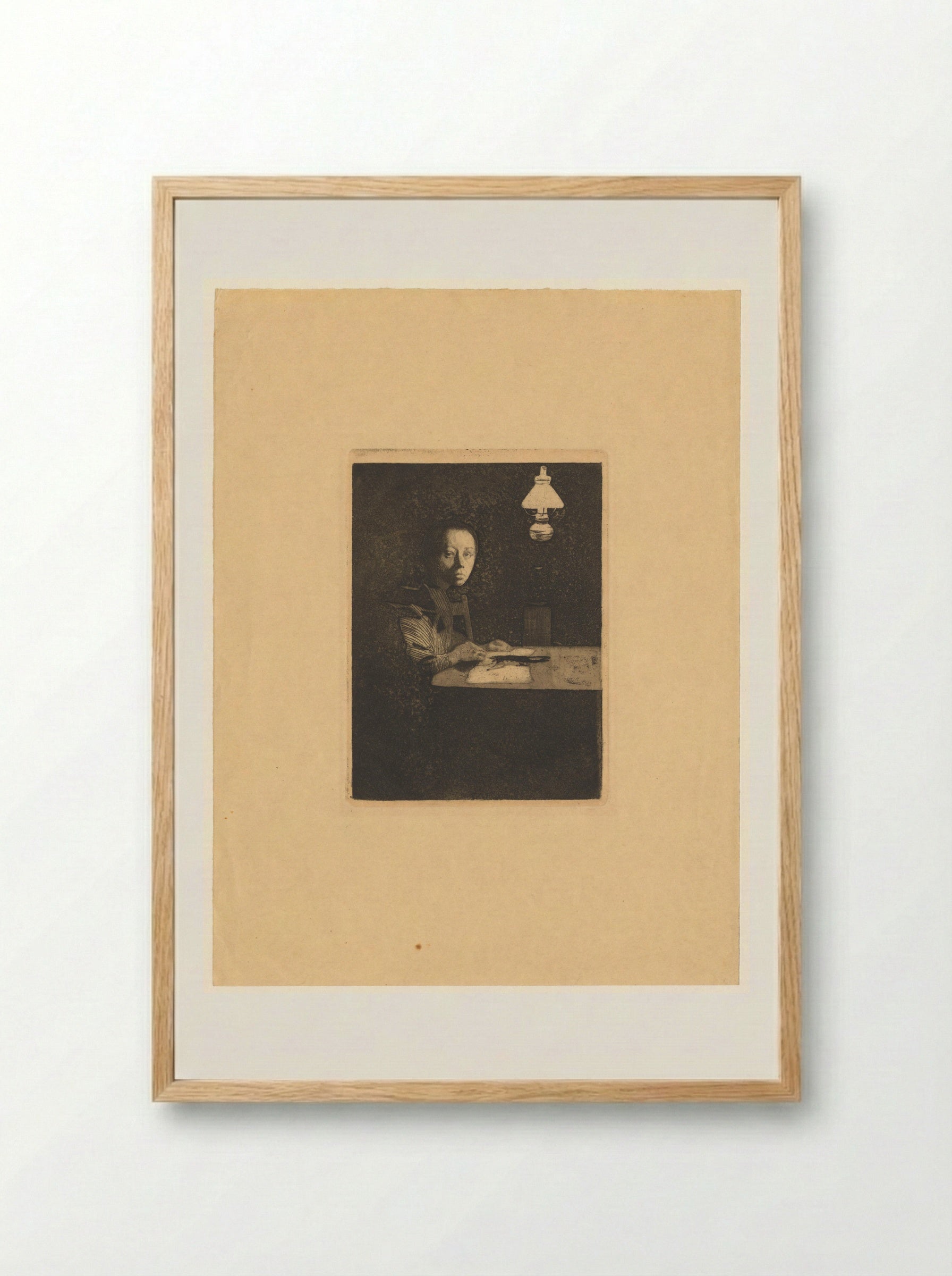 Self-Portrait at the Table - Käthe Kollwitz - Framed Print Wood