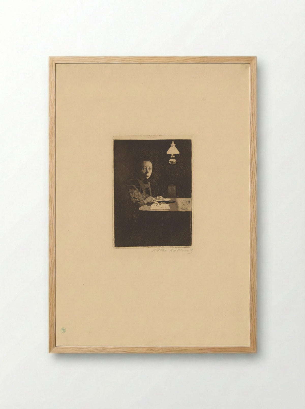 Self-Portrait at the Table - Käthe Kollwitz - Framed Print Wood