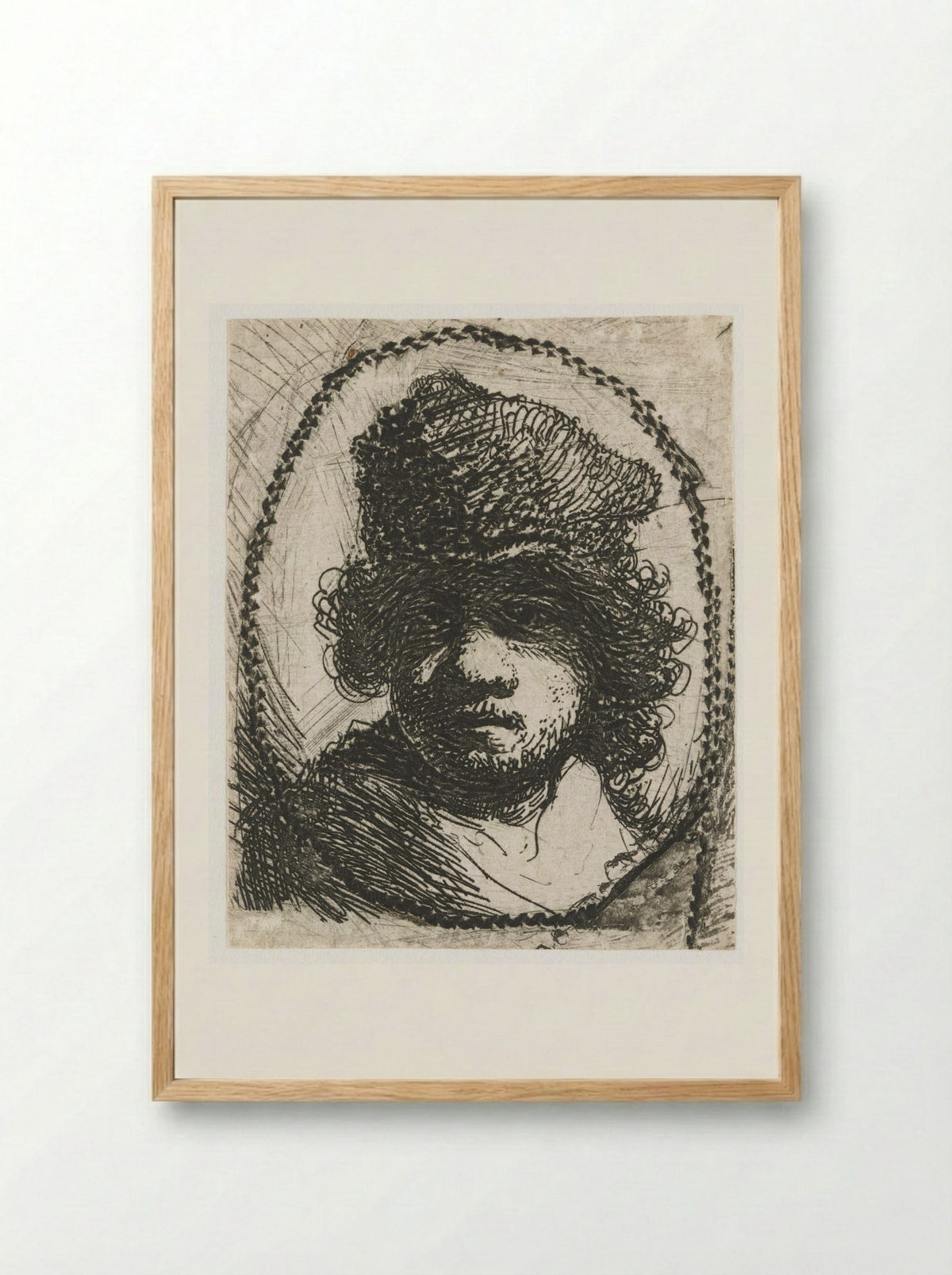Self-Portrait in a Fur Cap - Rembrandt van Rijn - Framed Print Wood