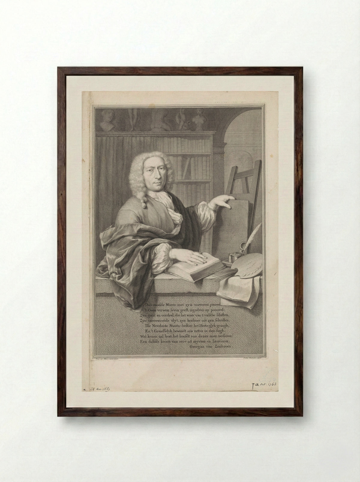 Self-Portrait of Frans van Mieris (II) - Frans van Mieris (II) - Framed Print Dark Wood