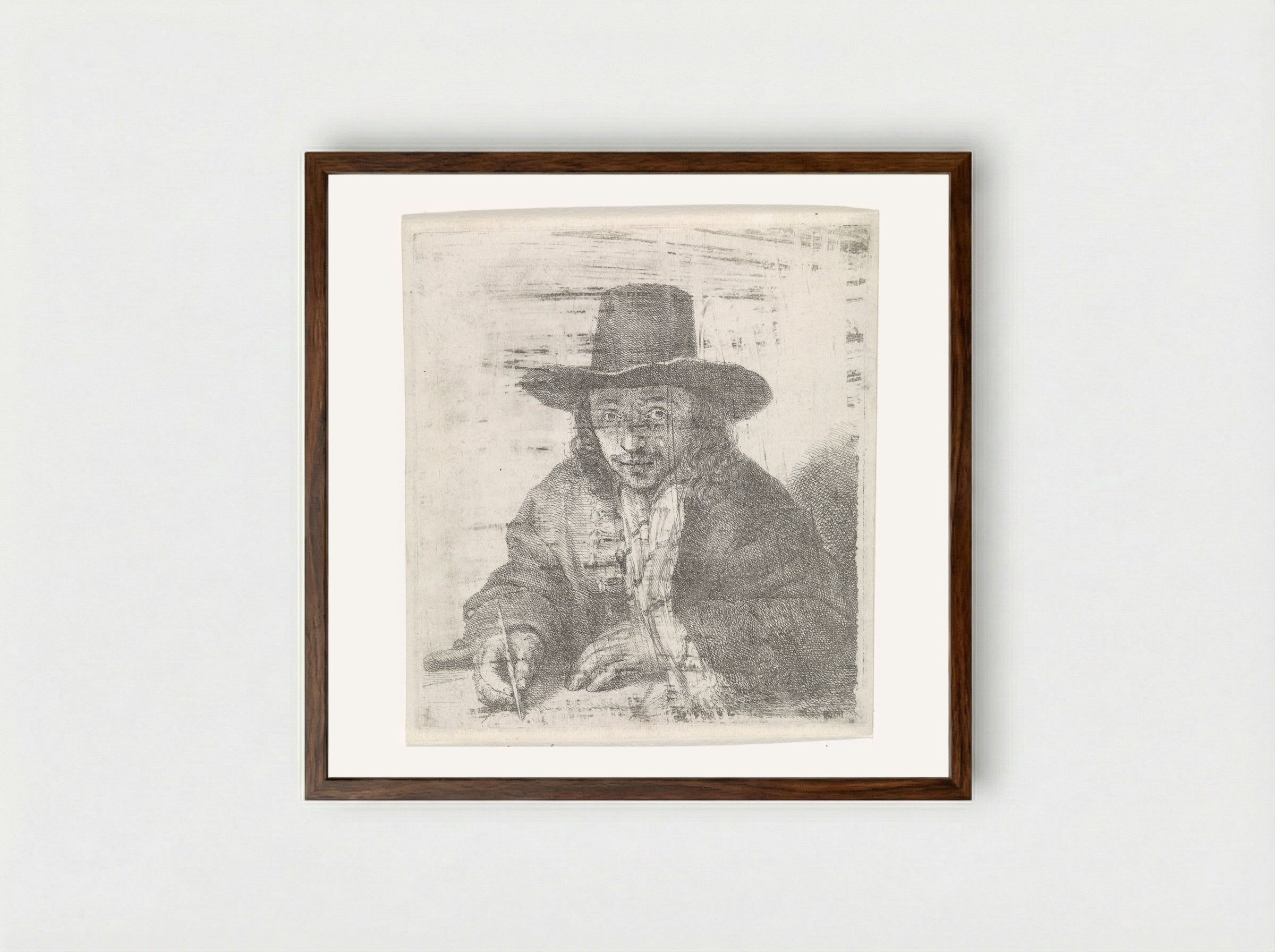 Self-Portrait of Johannes Lutma, Drawing - Johannes Lutma - Framed Print Dark Wood