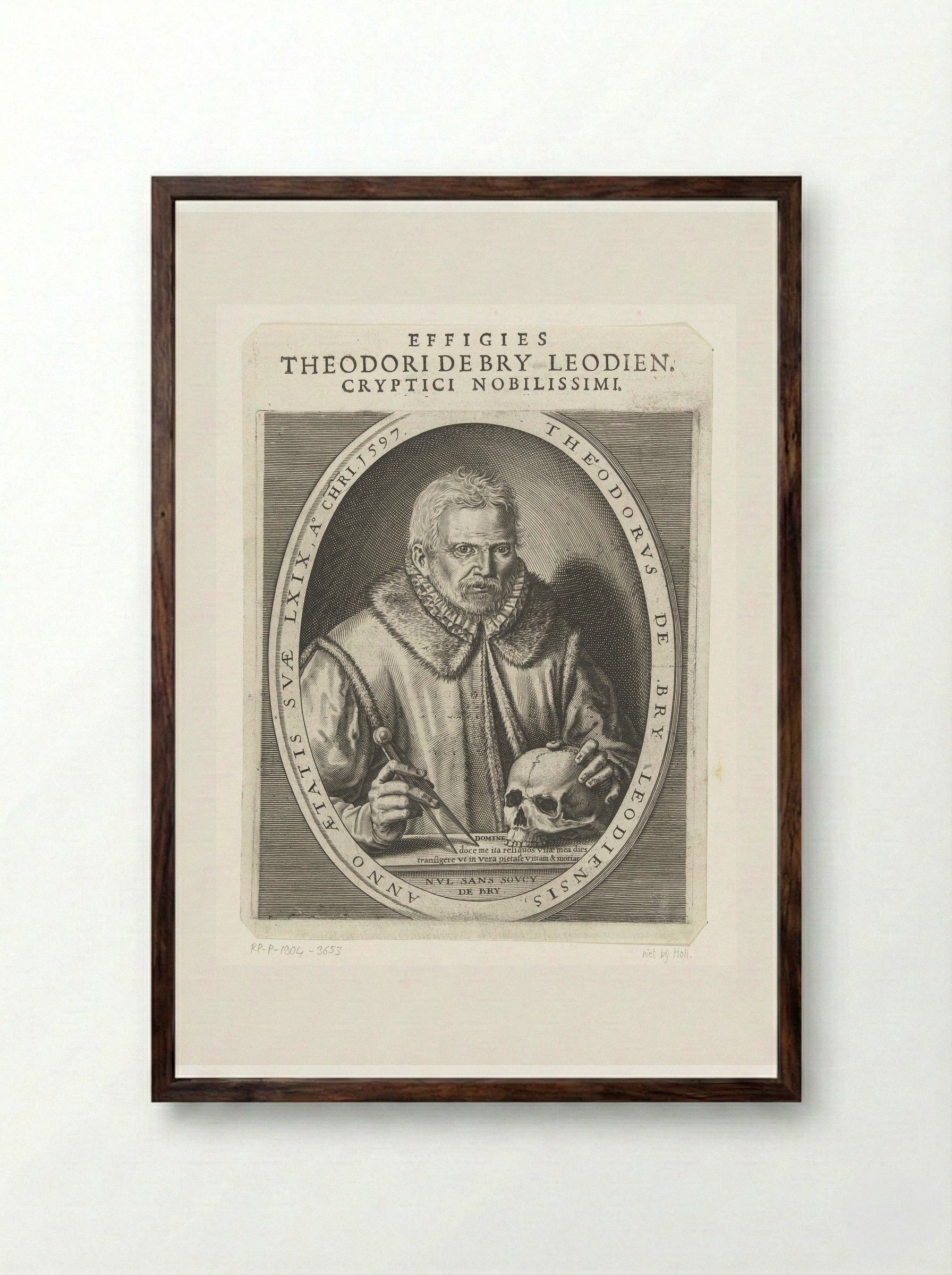 Self-Portrait of Theodor de Bry - Theodor de Bry - Framed Print Dark Wood