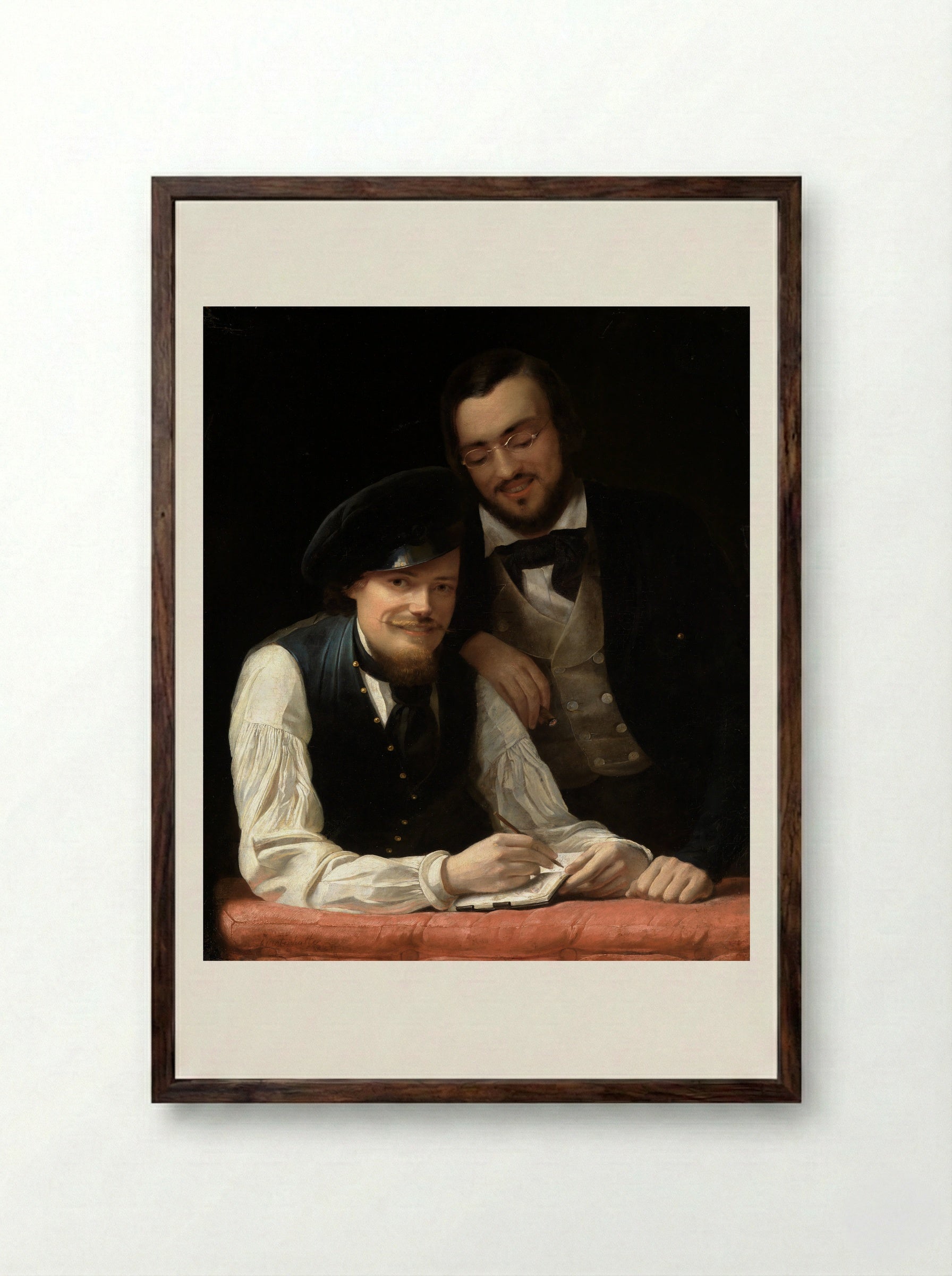 Self-Portrait of the Artist with his Brother, Hermann - Franz Xaver Winterhalter - Framed Print Dark Wood