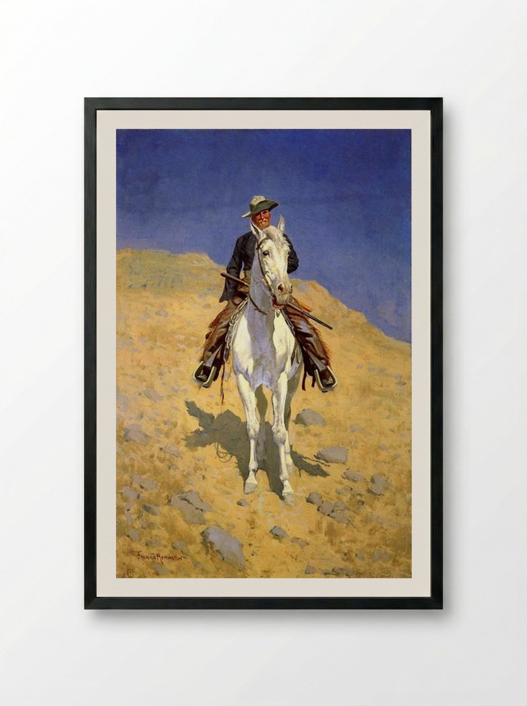 Self-Portrait on a Horse - Frederic Remington - Framed Print Black