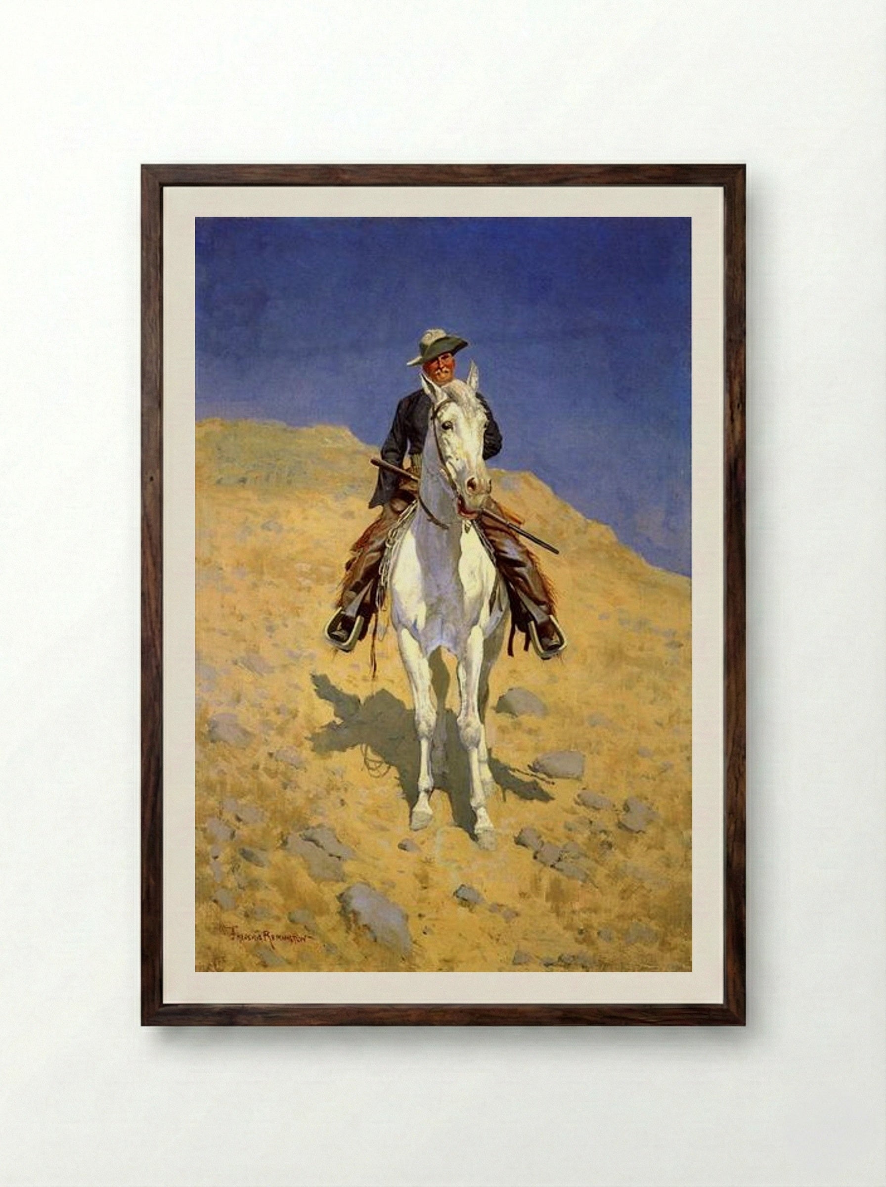Self-Portrait on a Horse - Frederic Remington - Framed Print Dark Wood