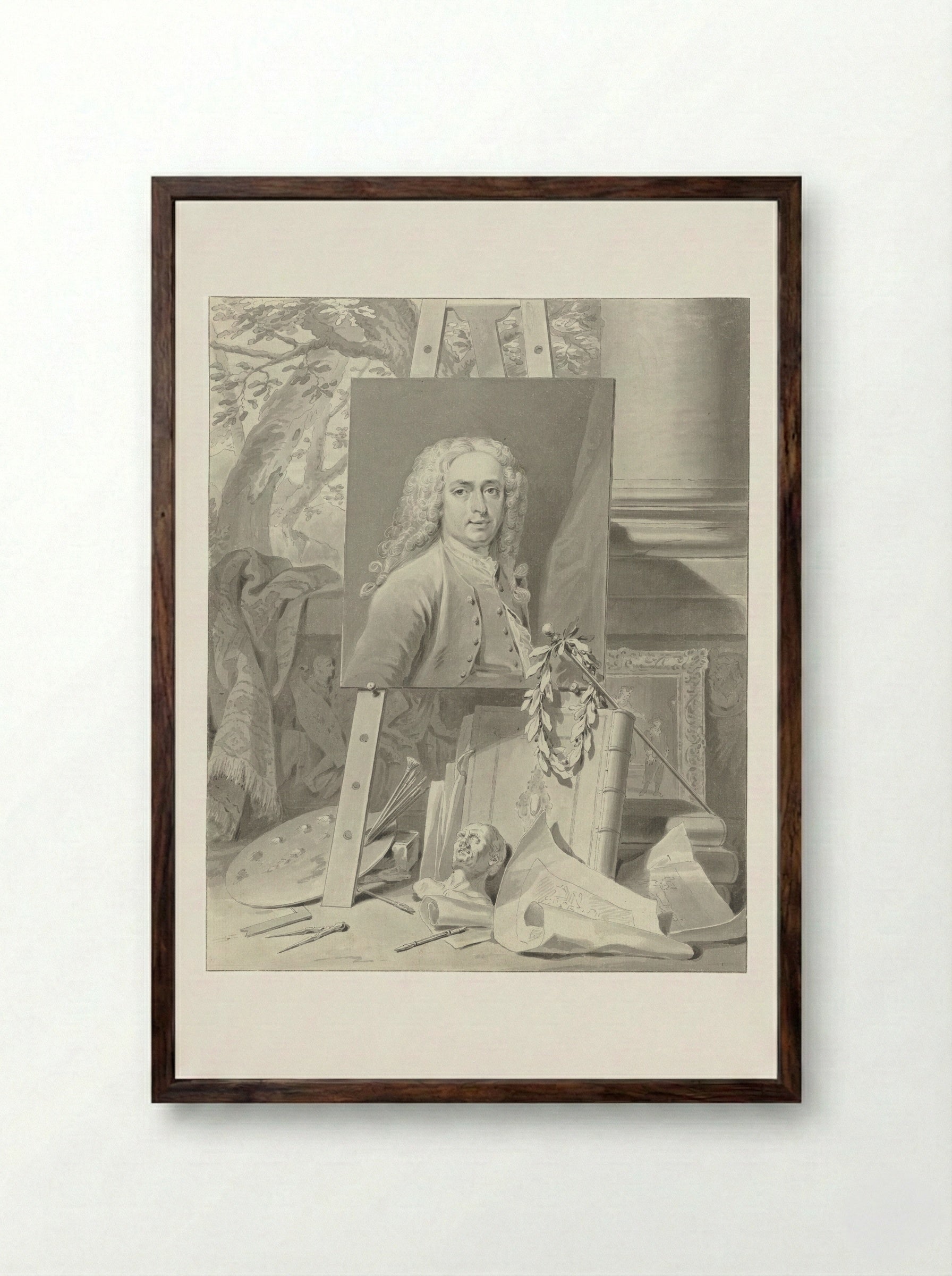 Self-Portrait on an Easel - Cornelis Troost - Framed Print Dark Wood