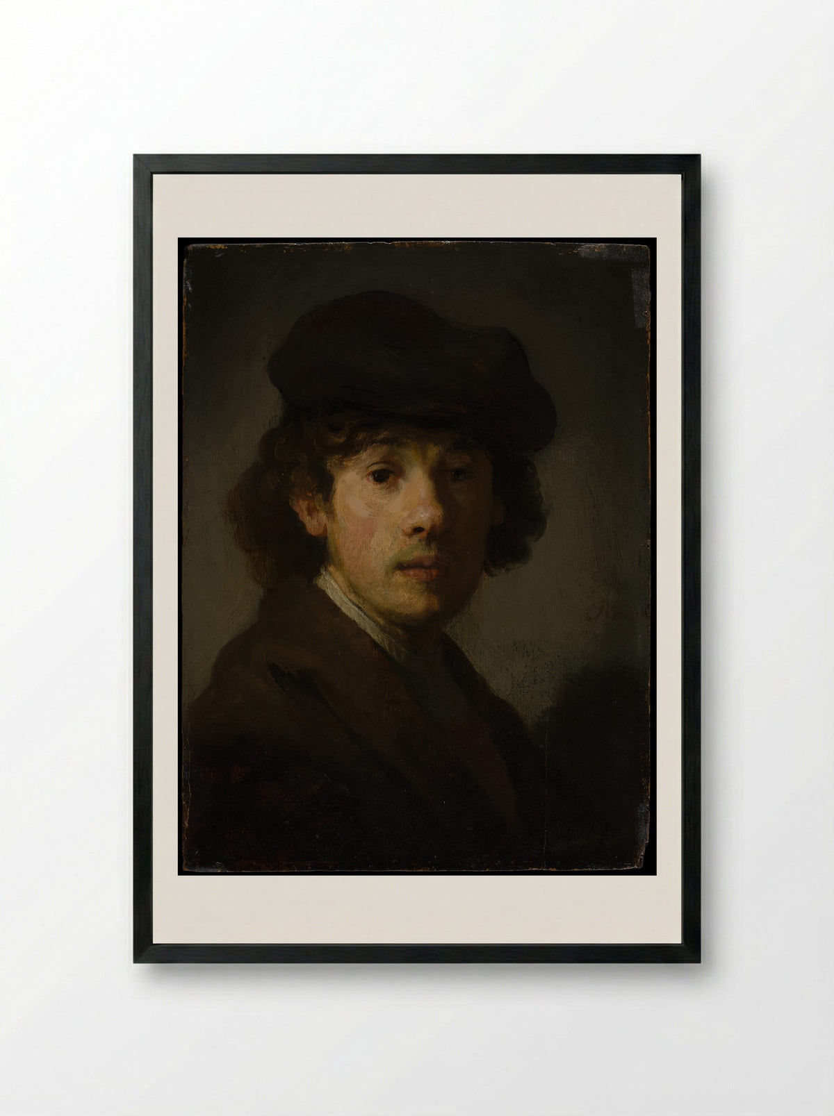 Self-Portrait with Beret - Rembrandt van Rijn - Framed Print Black