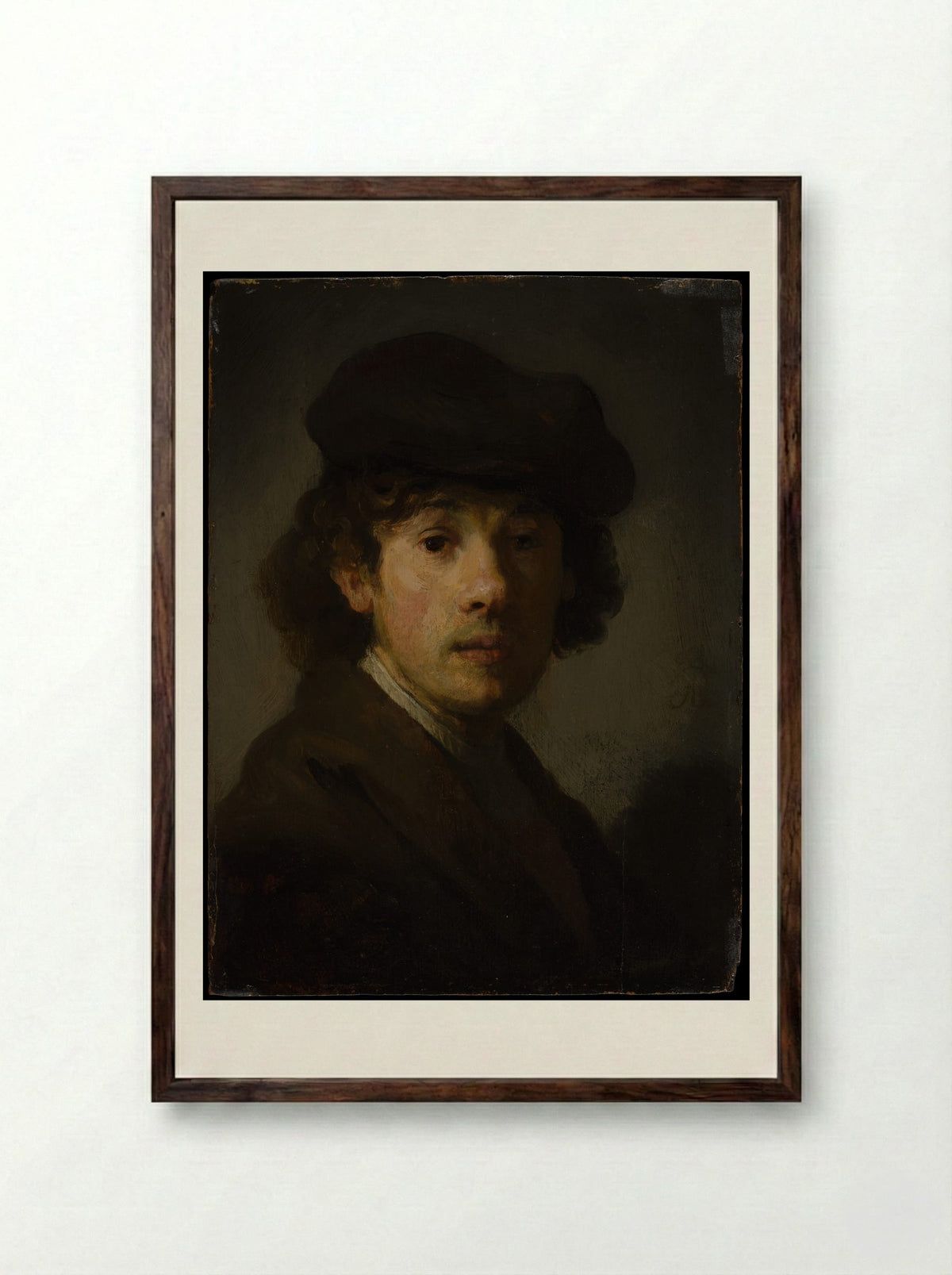 Self-Portrait with Beret - Rembrandt van Rijn - Framed Print Dark Wood