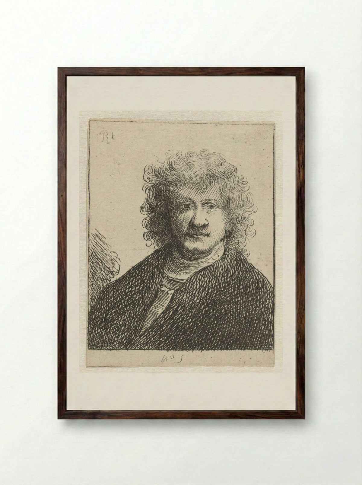 Self-Portrait with Broad Nose - Rembrandt van Rijn - Framed Print Dark Wood