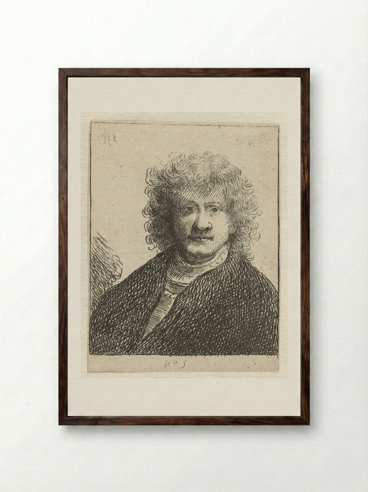 Self-Portrait with Broad Nose - Rembrandt van Rijn - Framed Print Dark Wood