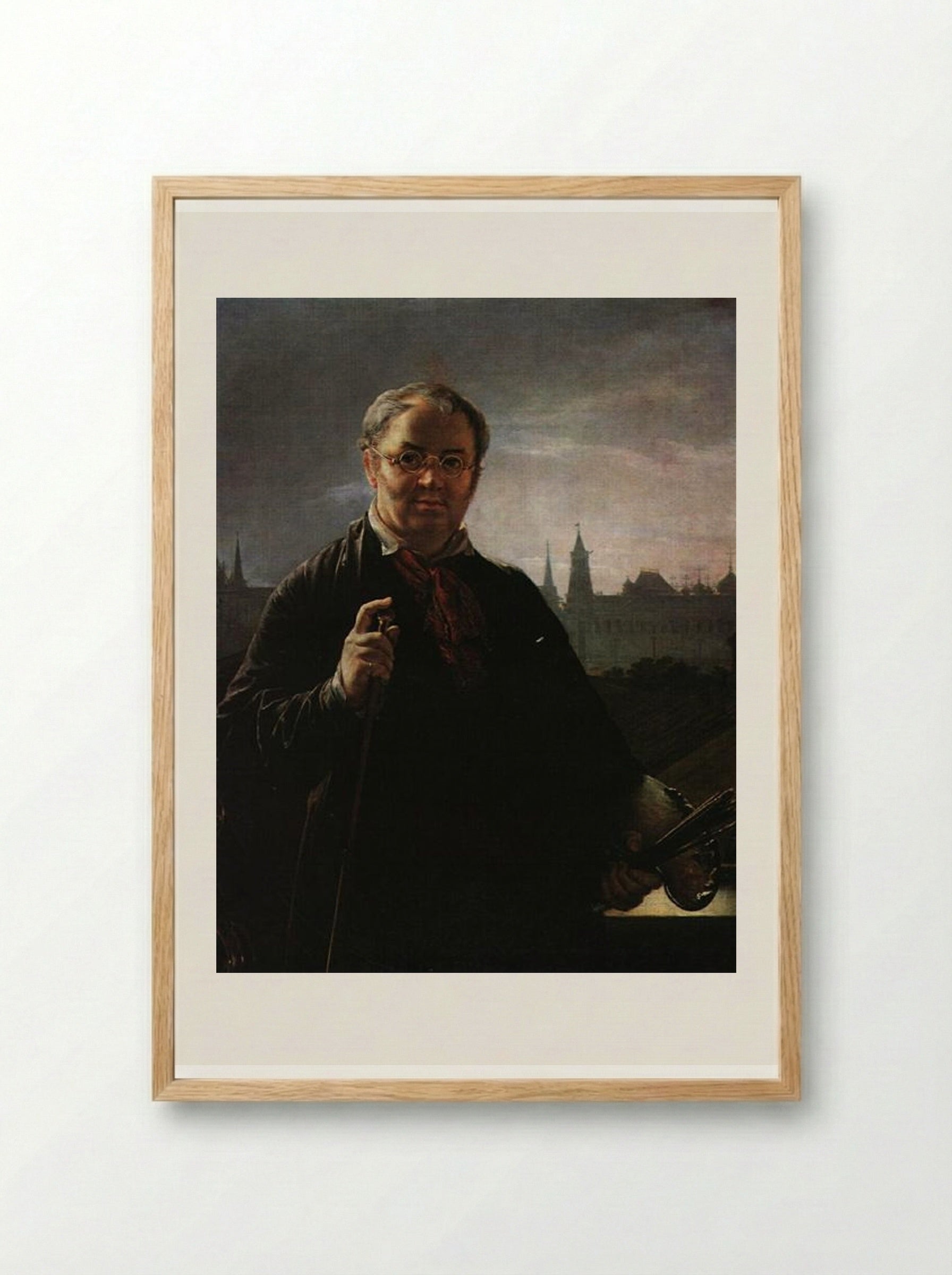 Self-Portrait with Brushes and a Palette Against a Window Facing the Kremlin - Vasily Tropinin - Framed Print Wood
