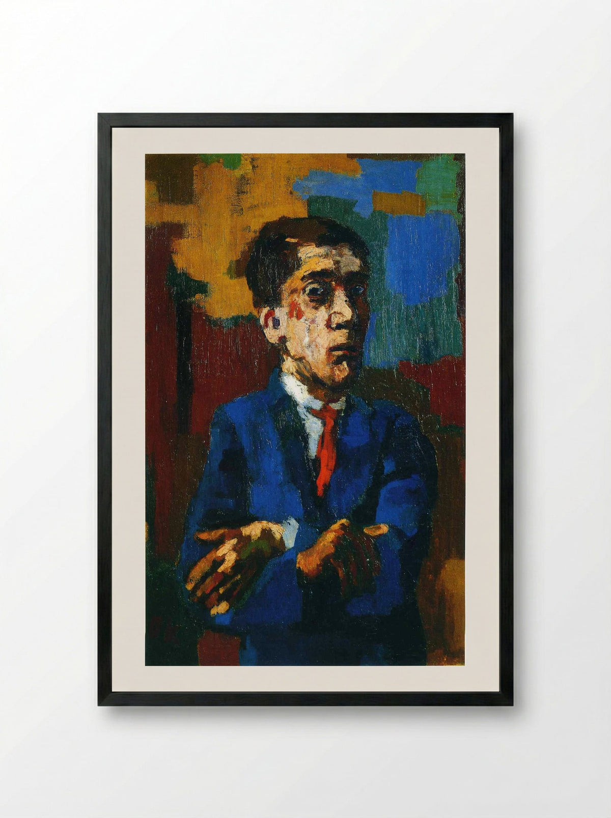 Self Portrait with Crossed Arms - Oskar Kokoschka - Framed Print Black