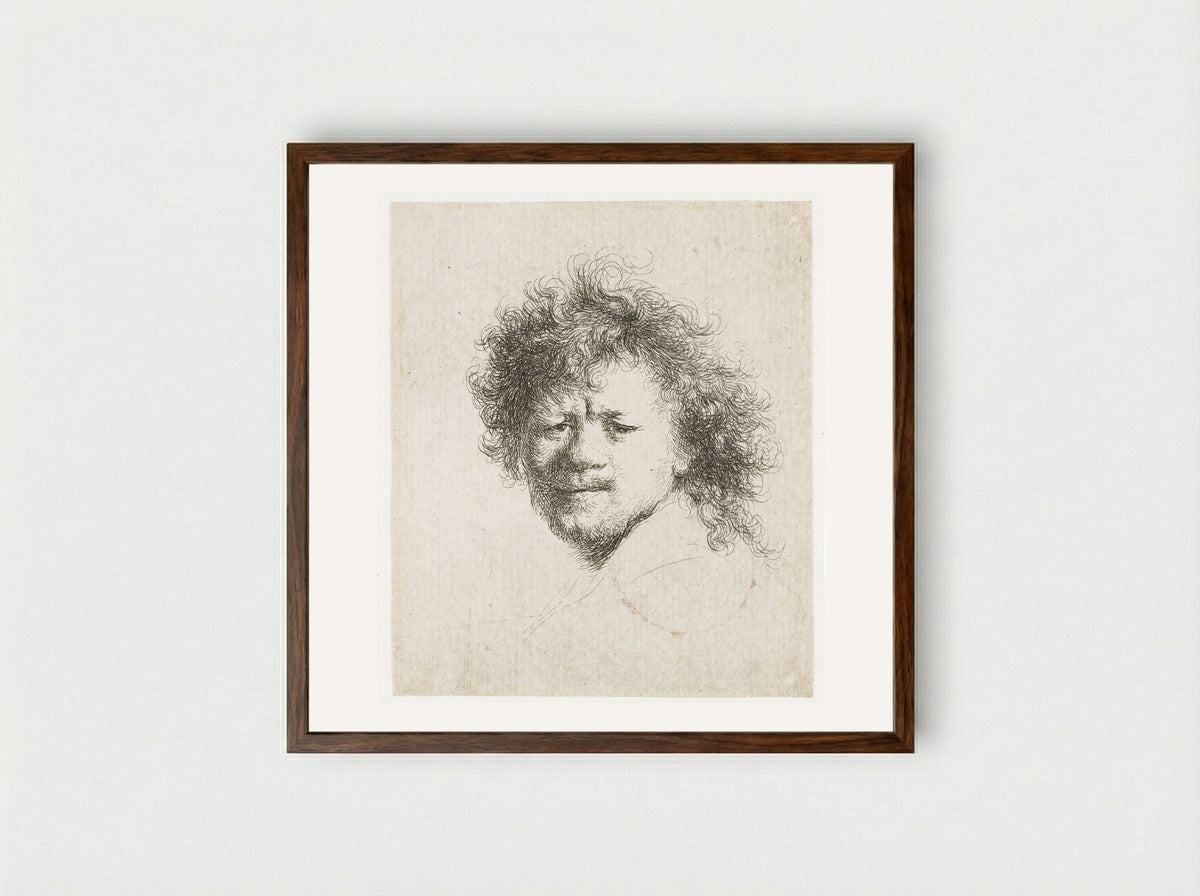 Self-Portrait with Dishevelled Hair - Rembrandt van Rijn - Framed Print Dark Wood