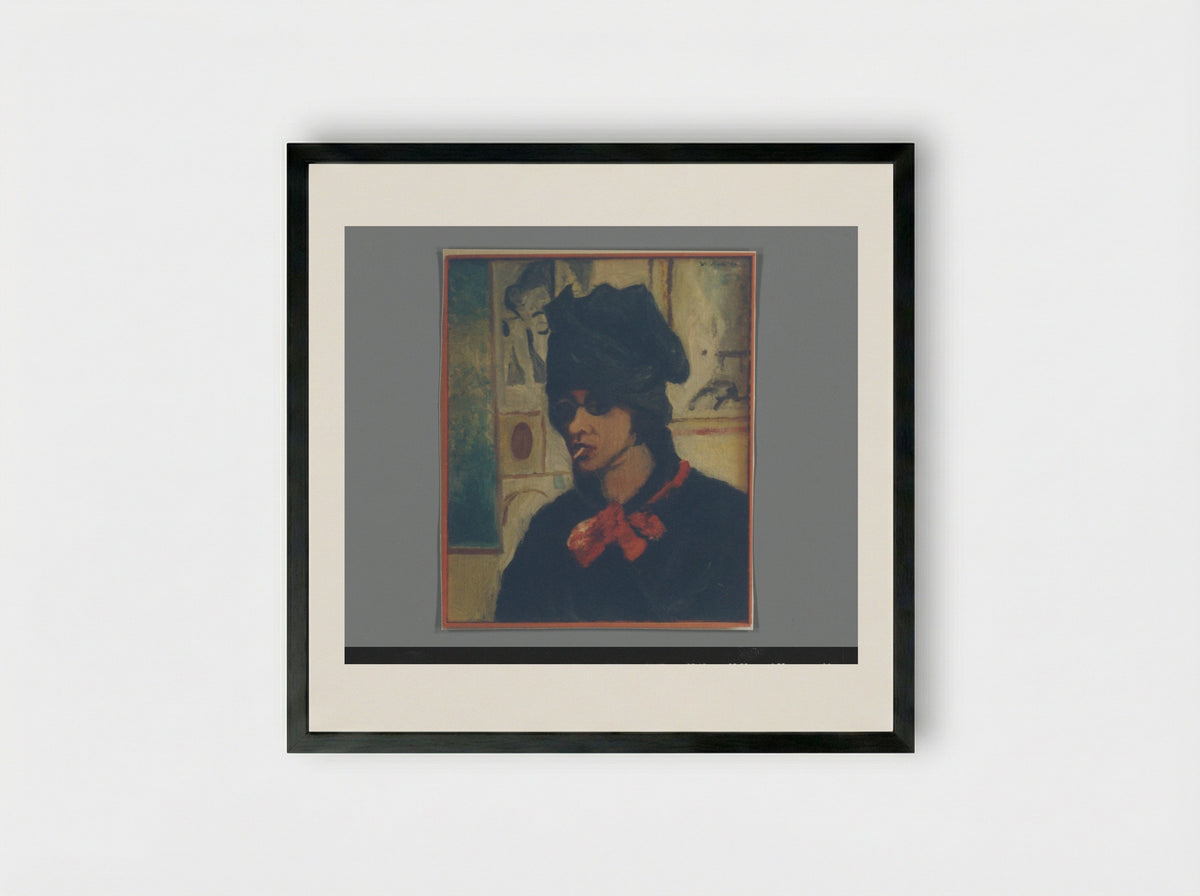 Self-Portrait with Glasses and Cigarette - Aat Veldhoen - Framed Print Black