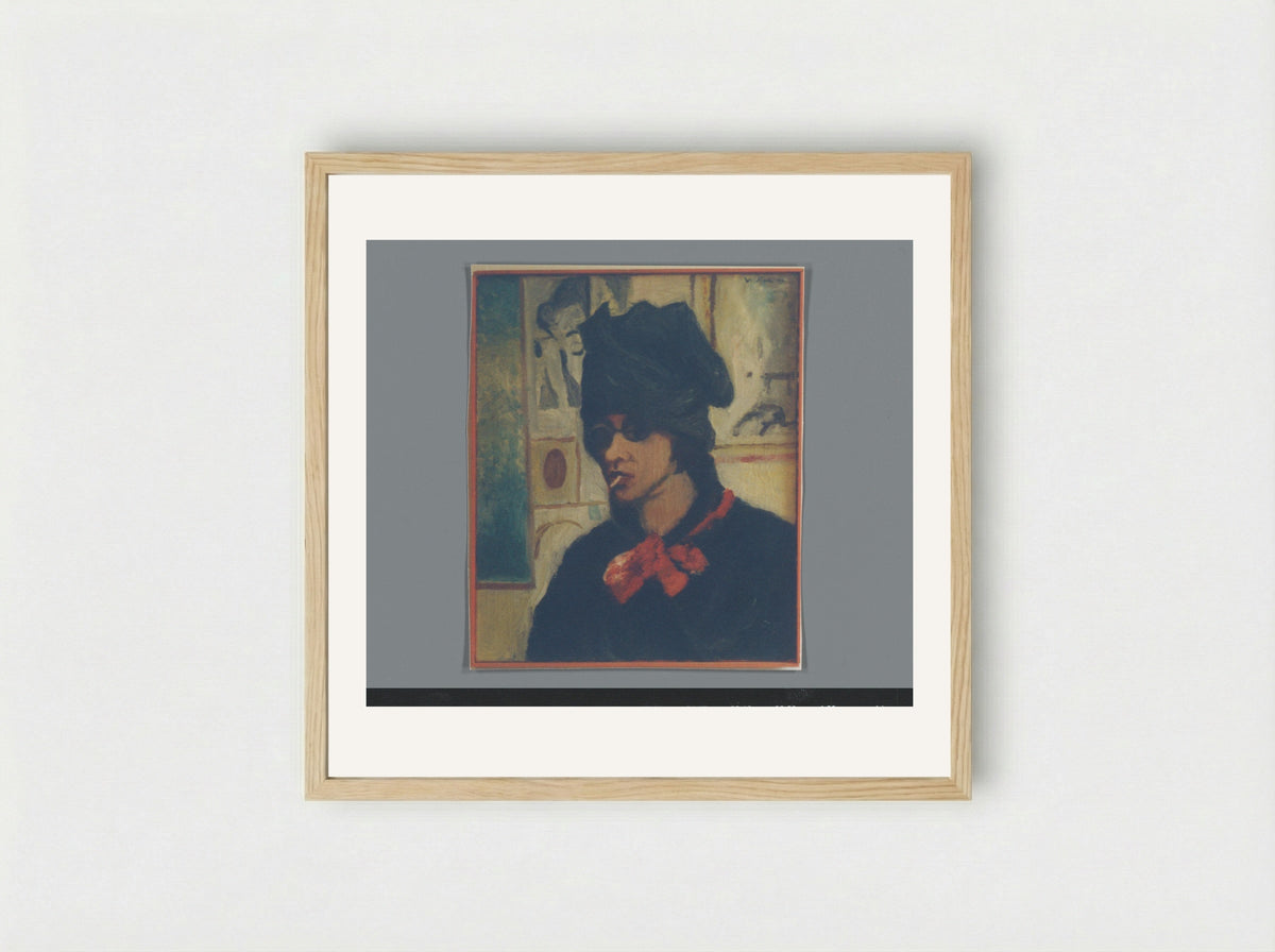 Self-Portrait with Glasses and Cigarette - Aat Veldhoen - Framed Print Wood