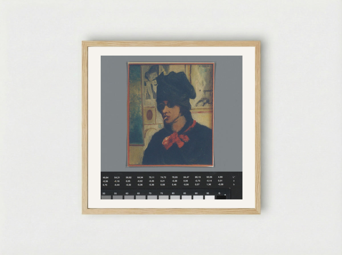 Self-Portrait with Glasses and Cigarette - Aat Veldhoen - Framed Print Wood