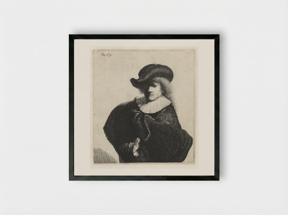 Self-Portrait with Hat and Velvet Cloak - Jan Gillisz. van Vliet - Framed Print Black