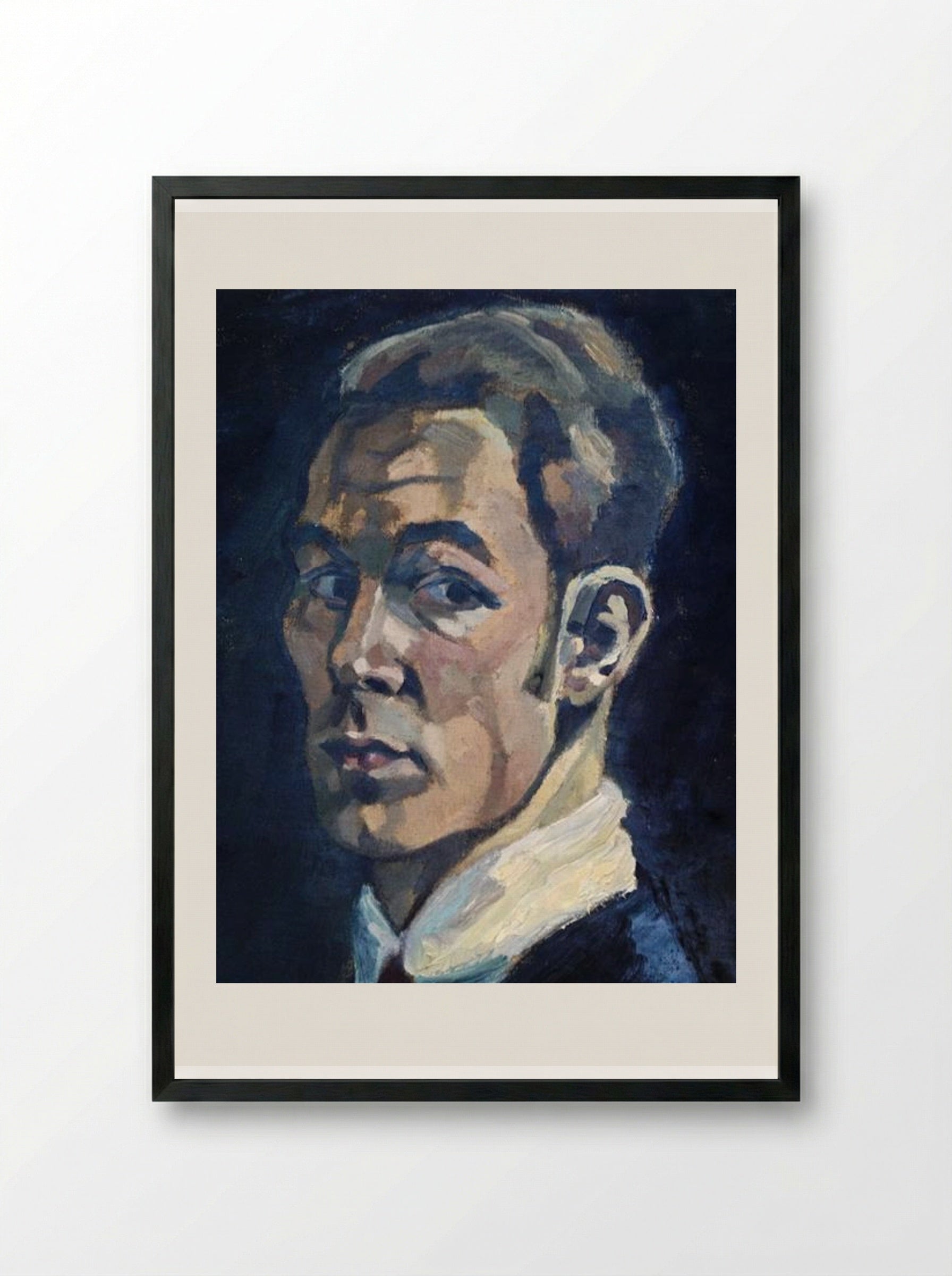 Self Portrait with Head in Hand - Walter Gramatté - Framed Print Black
