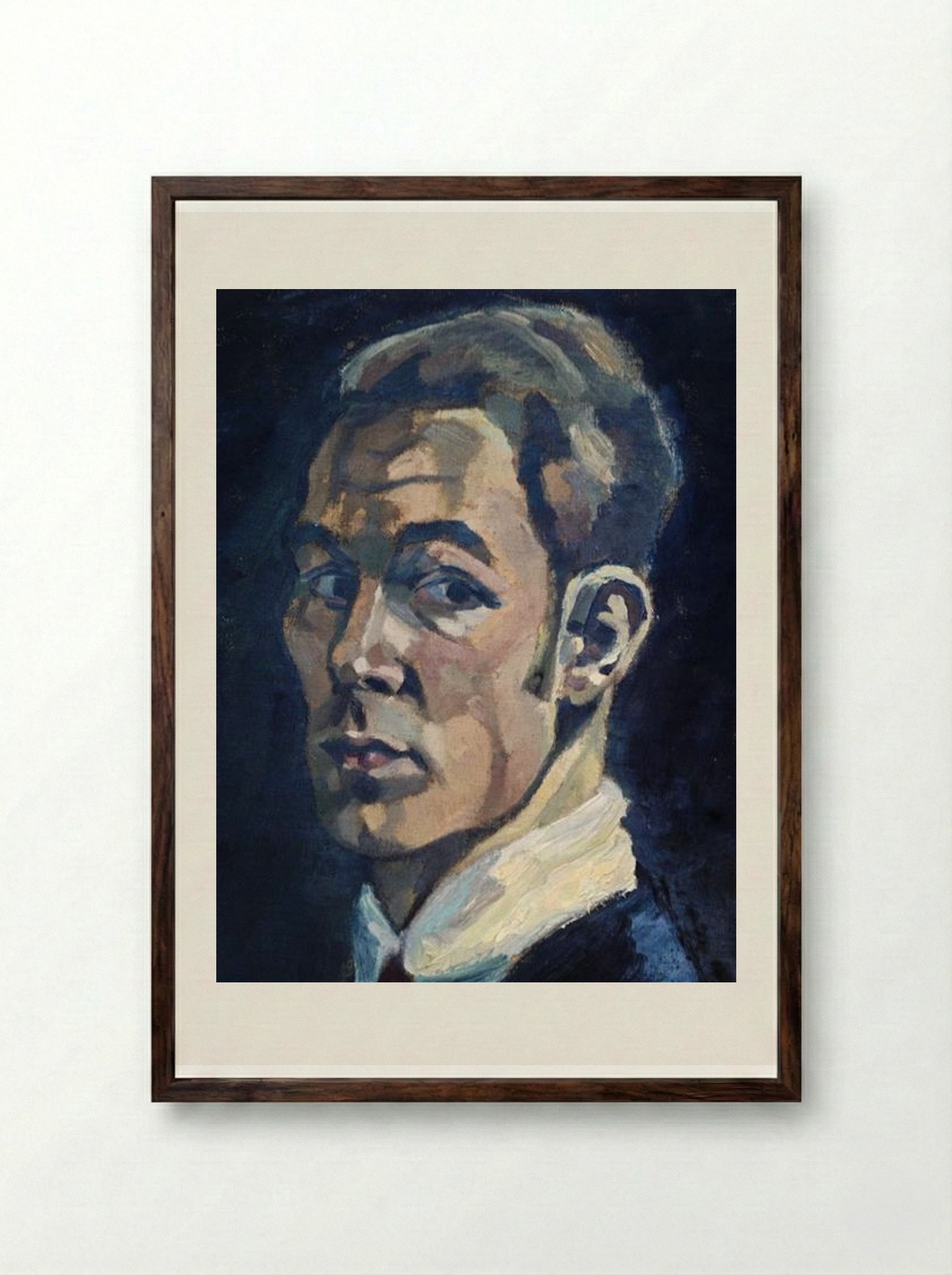 Self Portrait with Head in Hand - Walter Gramatté - Framed Print Dark Wood