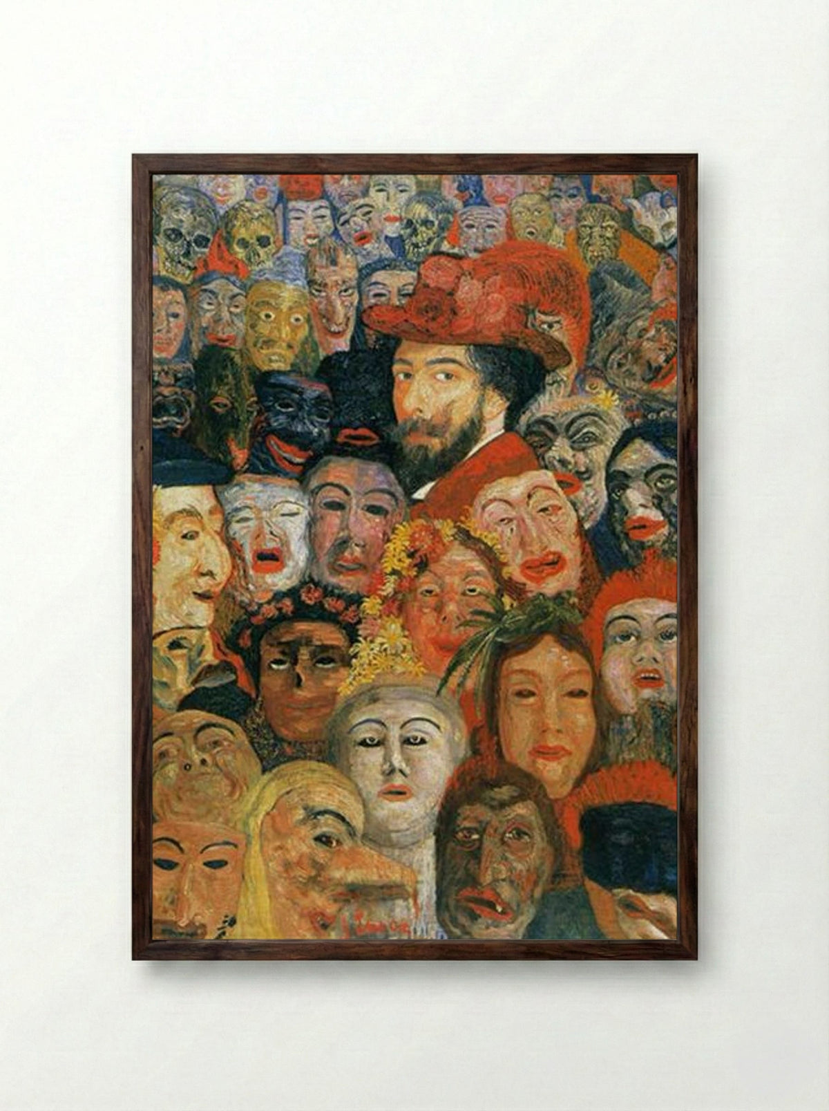 Self-Portrait with Masks - James Ensor - Framed Print Dark Wood