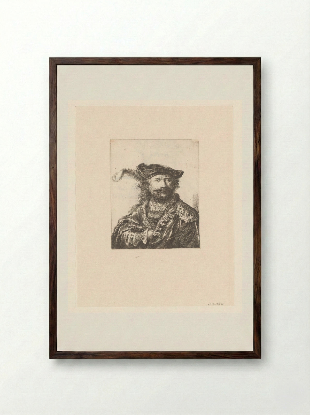 Self-Portrait with Plumed Velvet Beret - Constantino Cumano - Framed Print Dark Wood
