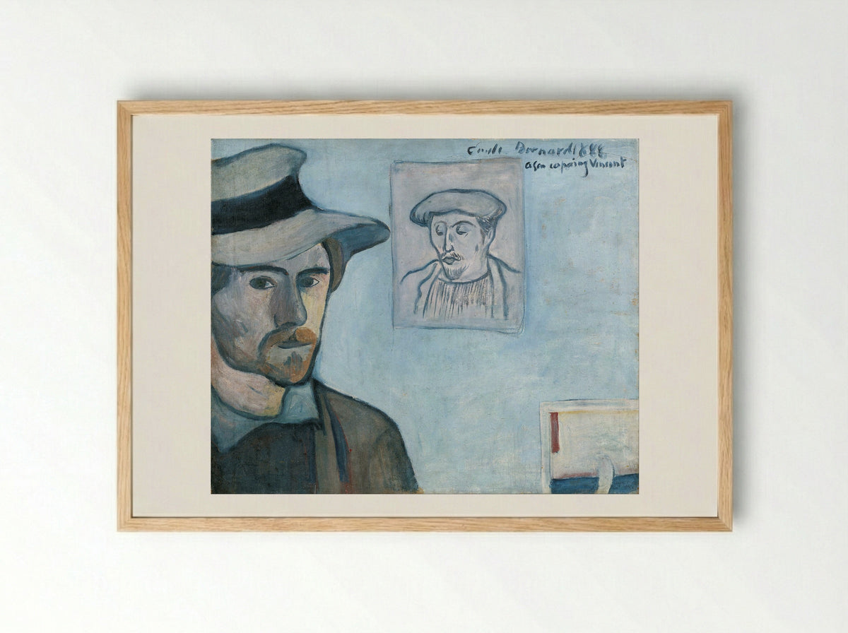 Self-Portrait with Portrait of Gauguin - Émile Bernard - Framed Print Wood