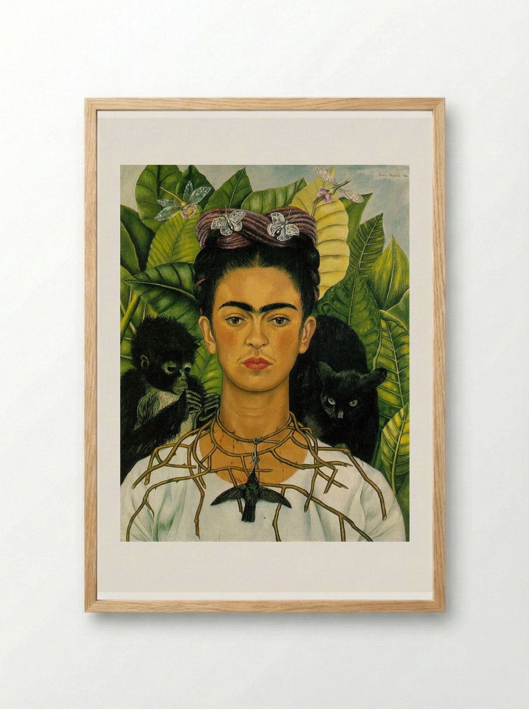 Self-Portrait with Thorn Necklace and Hummingbird - Frida Kahlo - Framed Print Wood