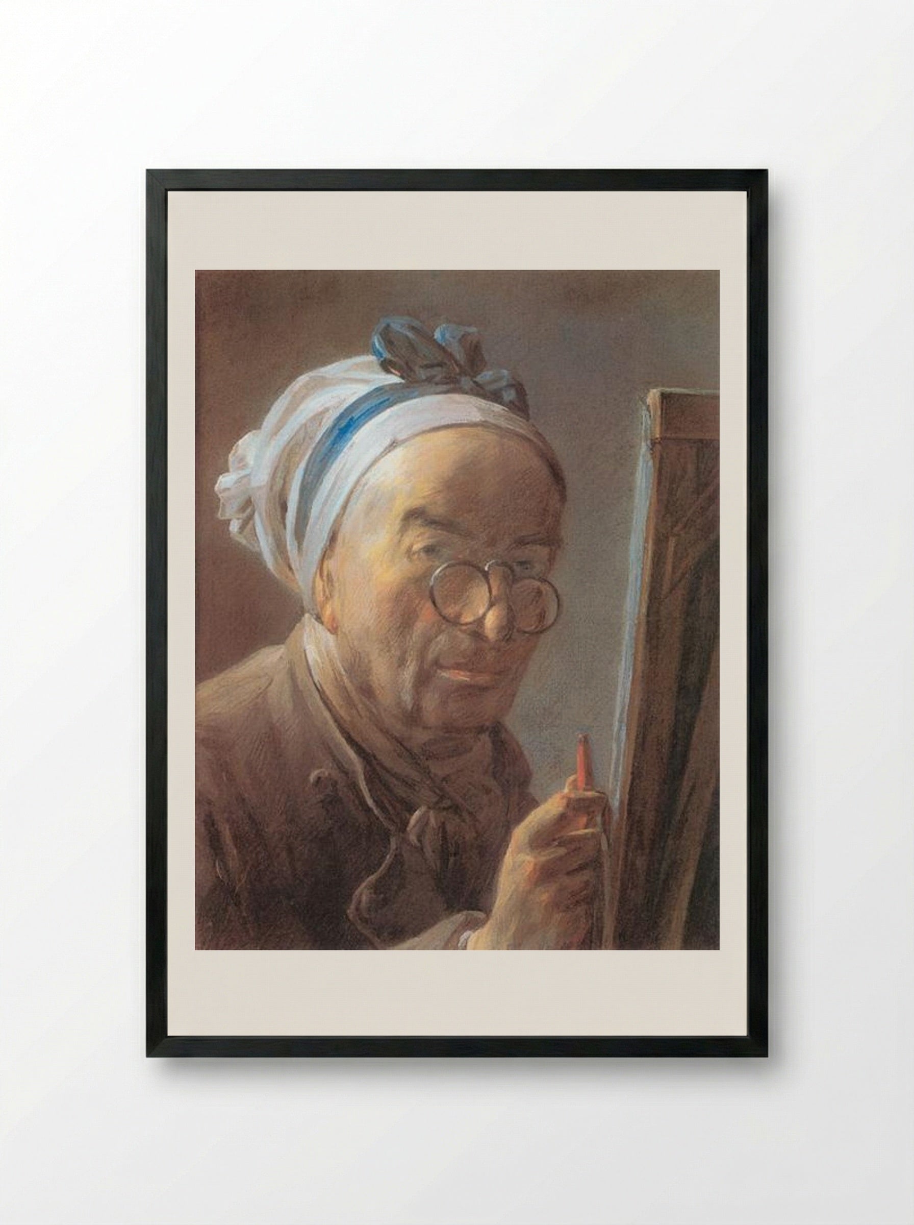 Self-Portrait with an Easel - Jean-Baptiste-Siméon Chardin - Framed Print Black
