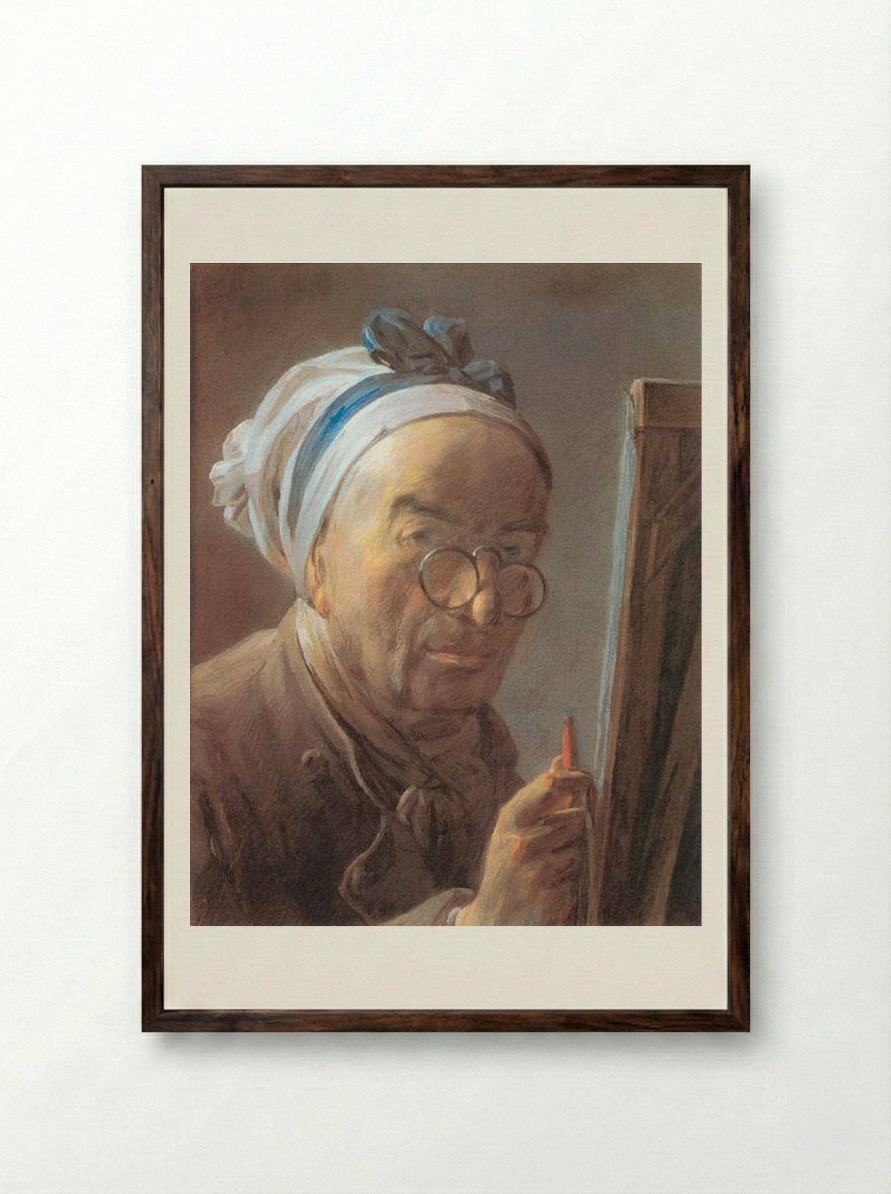 Self-Portrait with an Easel - Jean-Baptiste-Siméon Chardin - Framed Print Dark Wood