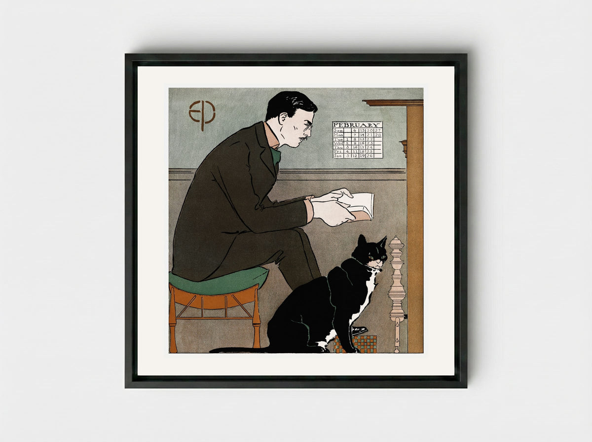 Self-Portrait - Edward Penfield - Framed Canvas Black