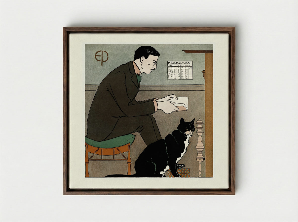 Self-Portrait - Edward Penfield - Framed Canvas Dark Wood