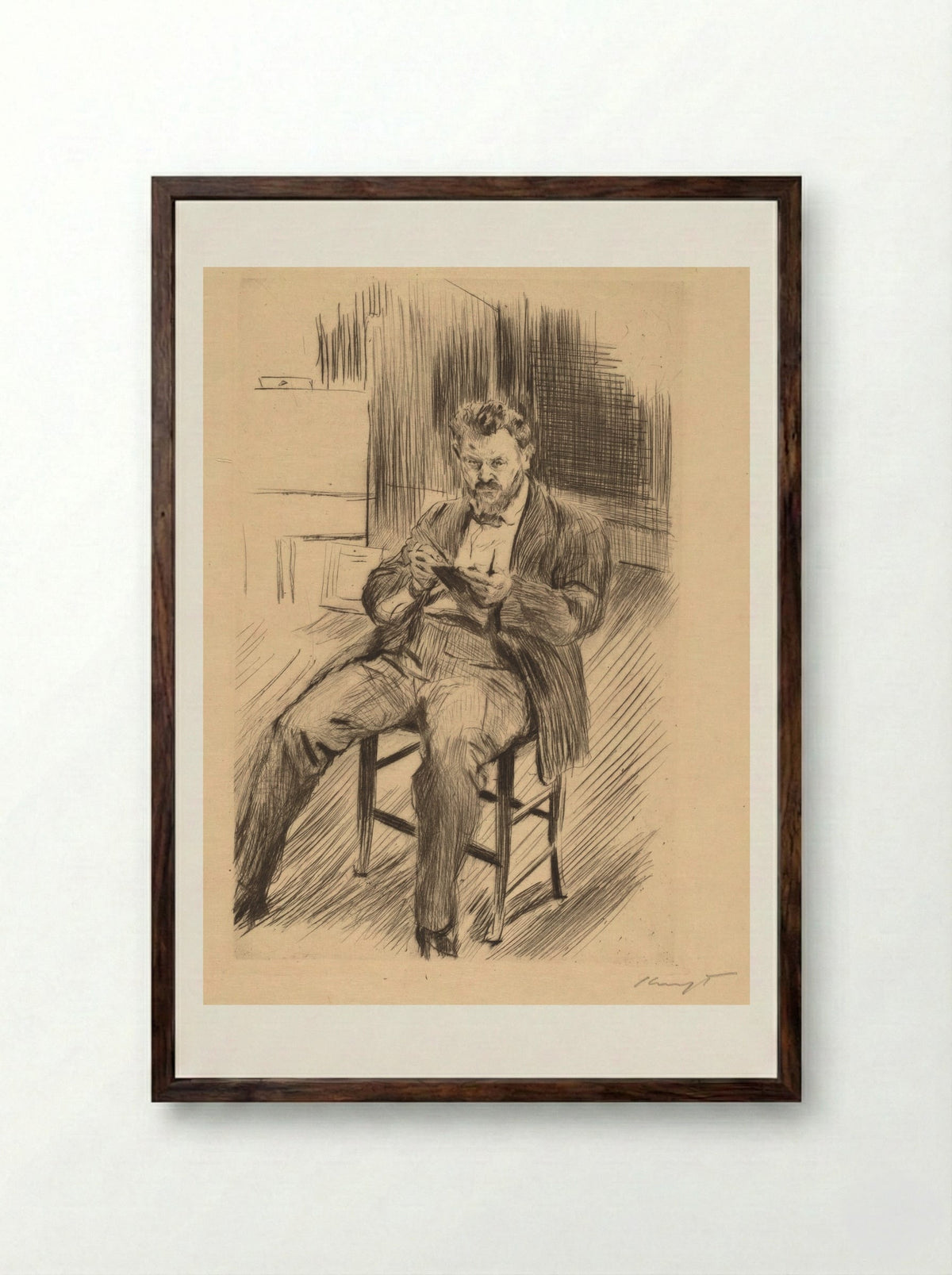 Self-Portrait - Max Slevogt - Framed Print Dark Wood