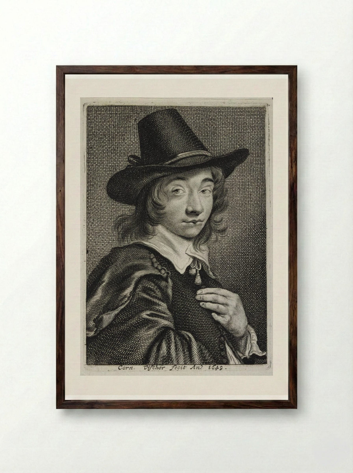Self-Portrait - Cornelis Visscher - Framed Print Dark Wood