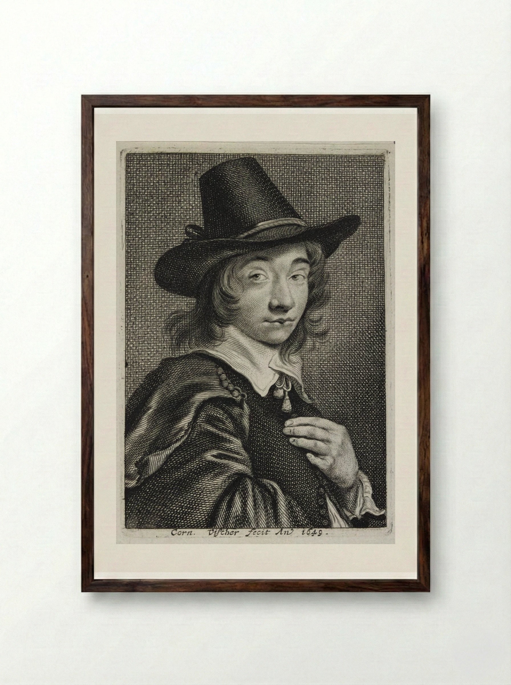 Self-Portrait - Cornelis Visscher - Framed Print Dark Wood
