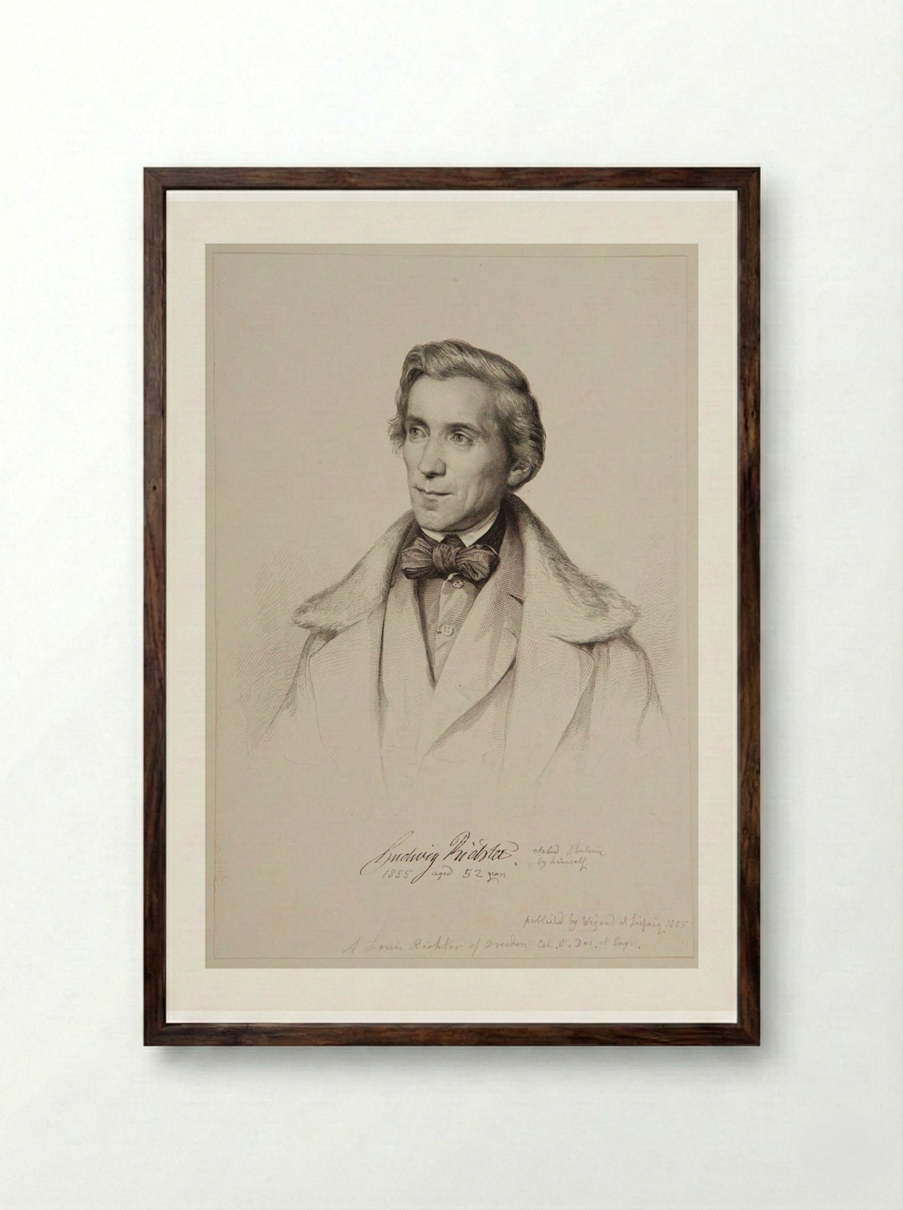 Self-Portrait - Adrian Ludwig Richter - Framed Print Dark Wood