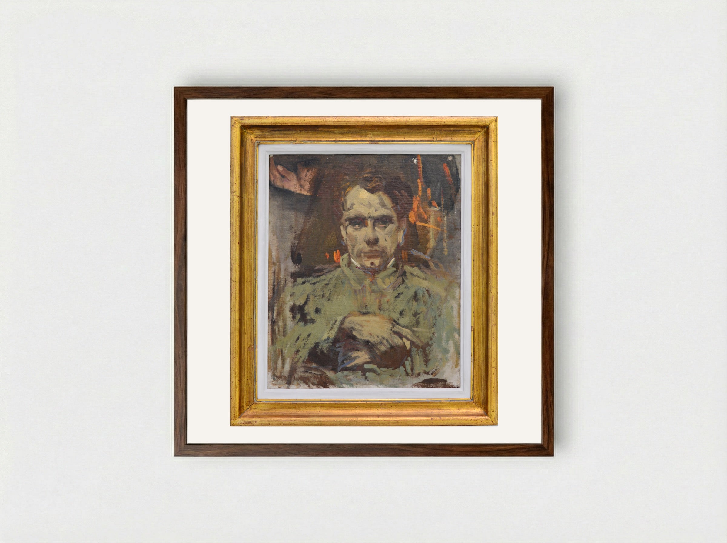 Self-Portrait - Nicolae Tonitza - Framed Print Dark Wood