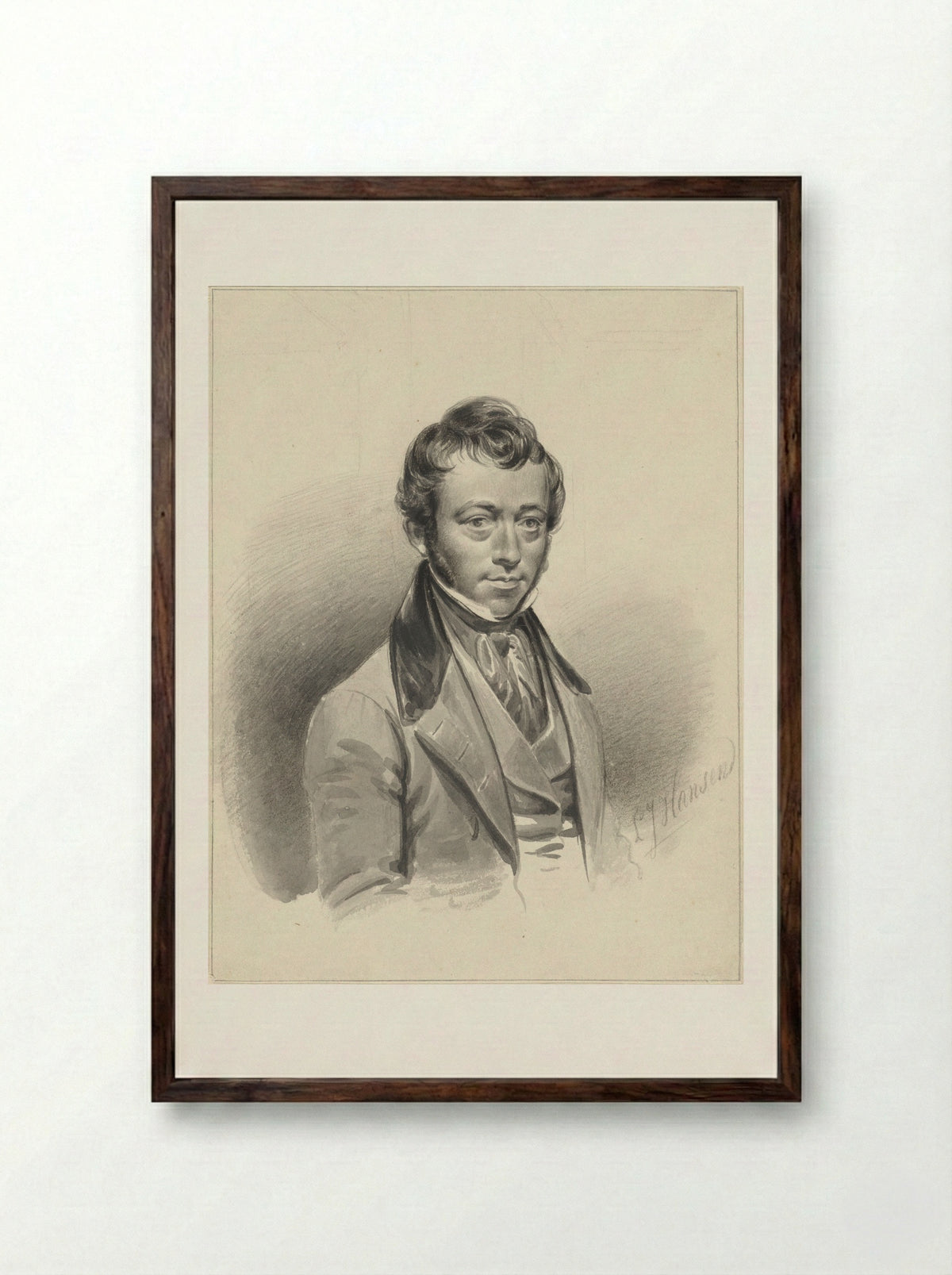 Self-Portrait - Lambertus Johannes Hansen - Framed Print Dark Wood