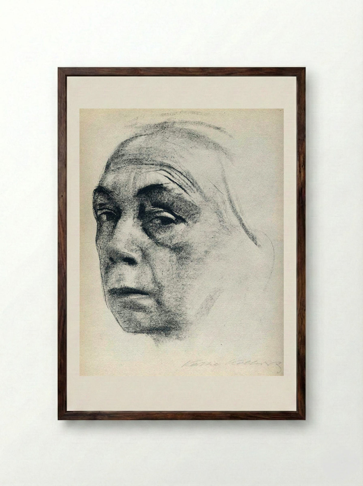 Self-Portrait - Käthe Kollwitz - Framed Print Dark Wood