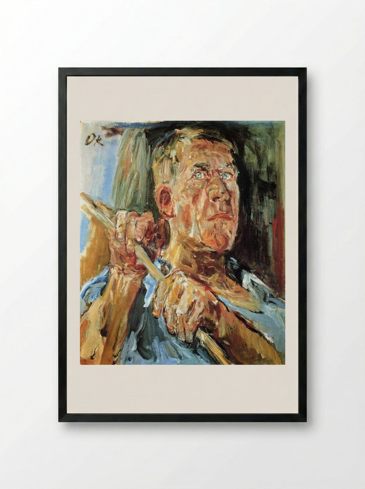 Self-portrait (Fiesole) - Oskar Kokoschka - Framed Print Black