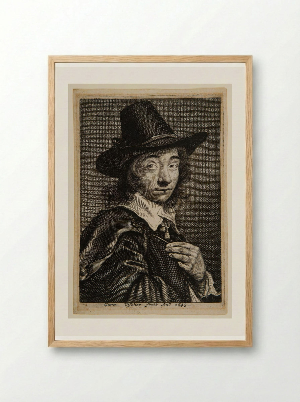 Self-portrait Holding a Burin - Cornelis Visscher - Framed Print Wood